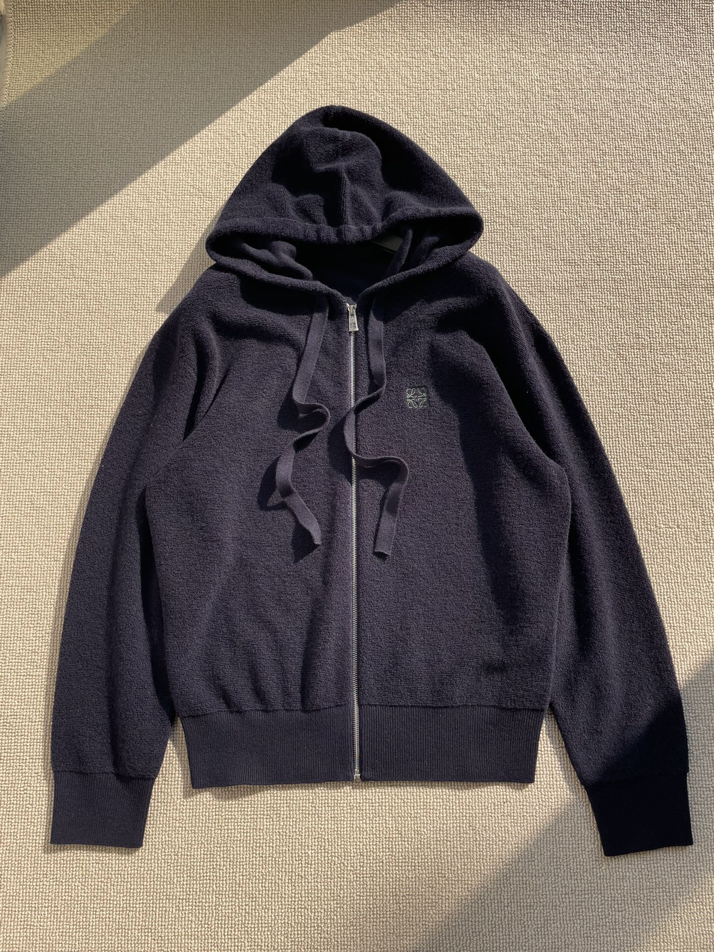Loewe navy Clothing Loewe Wool-Blend Terry Anagram Hoodie Navy #378105 View 2 | Nigo Office