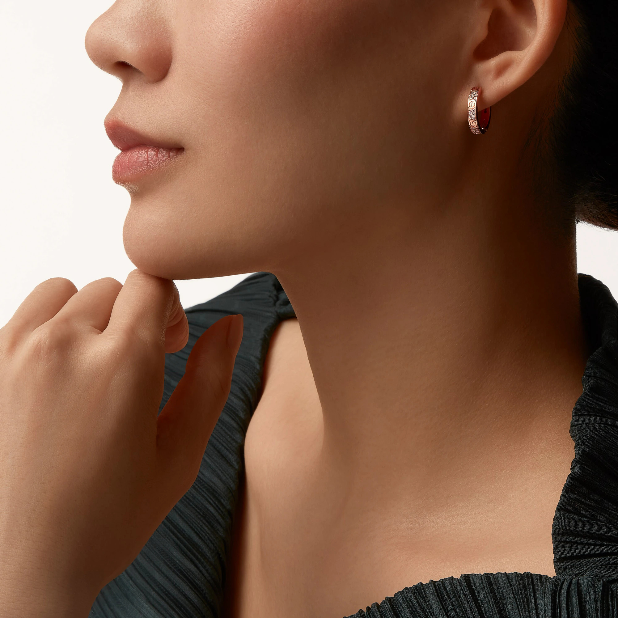 Carty Love Luna Loop Earrings, Rose Gold, Multiwear Half-Paved