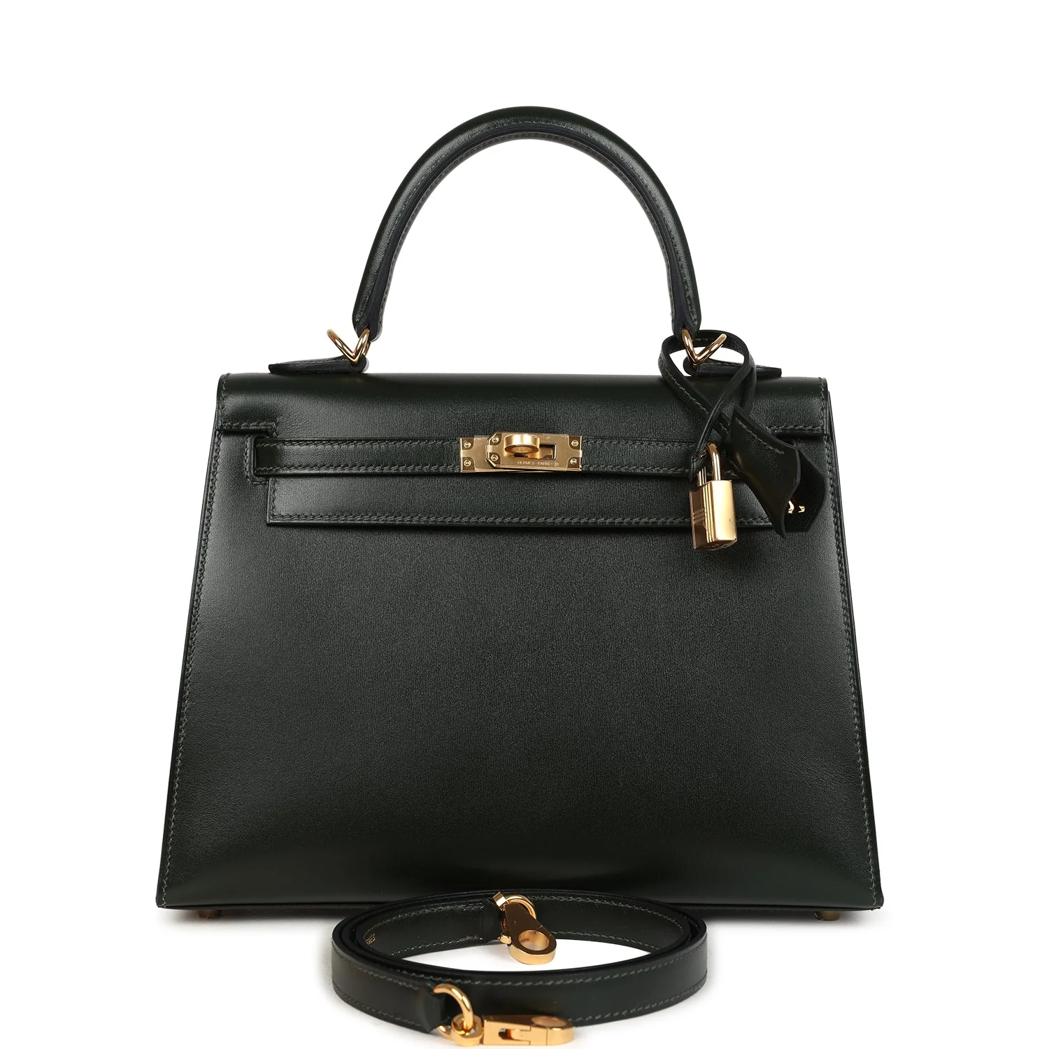Hermes Kelly Sellier  Vert Fonce Box Gold Hardware
