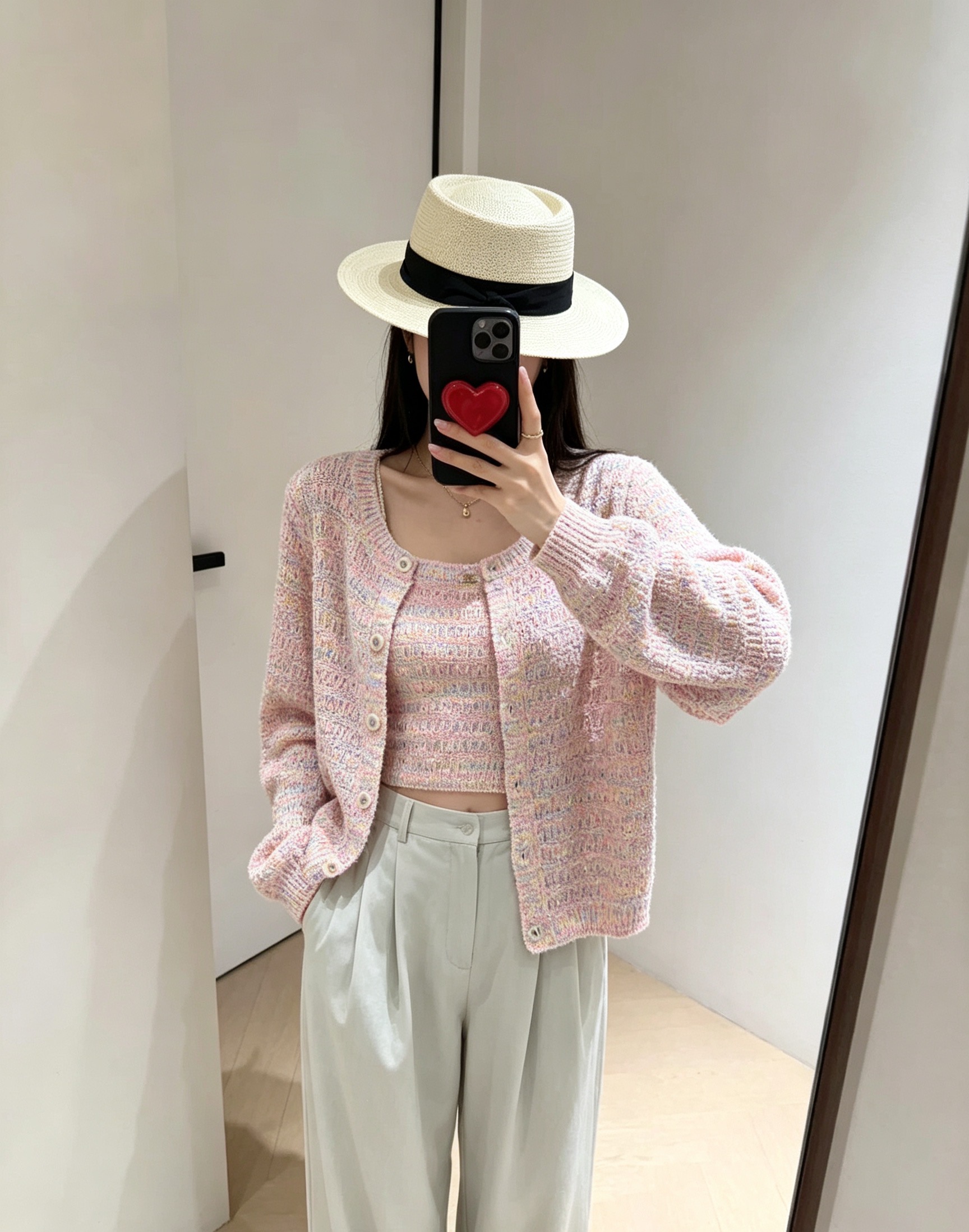 [TOP] CHANEL Knit Cardigan & Vest Set - Pink - 711 Luxury