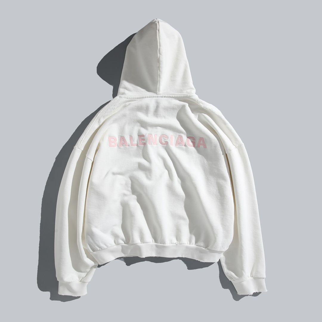 Balenciaga English Letter Embroidered Distressed Zipper Jacket #328606