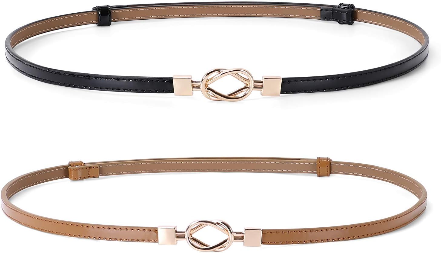 JASGOOD Leather Skinny Belts for Women Plus Size Ladies Thin Waist Belts Adjustable for Jeans Pants Dresses with Gold Buckle