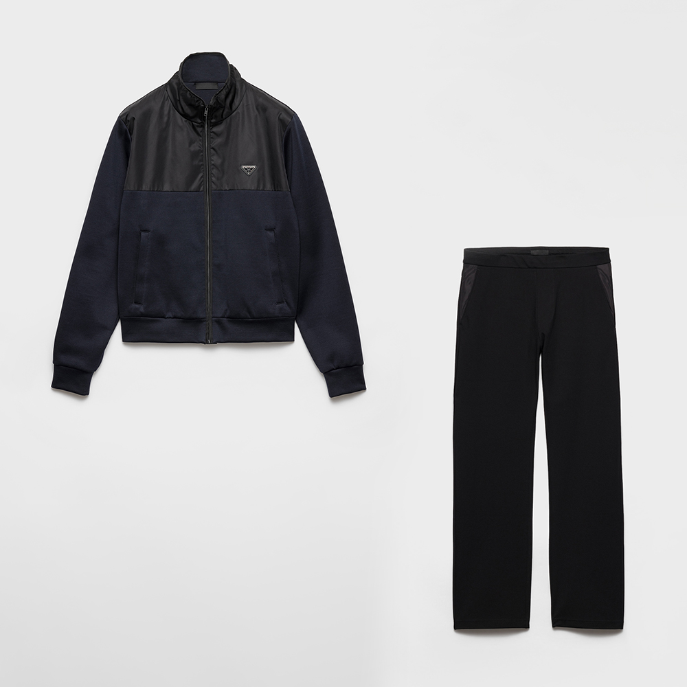 Prada black Clothing PRADA Blue black Cotton Fleece Zipper Jacket and Pants With Re-nylon#395736 | Nigo Office