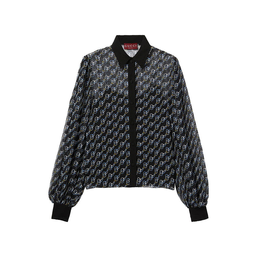 Gucci Printed Silk Creponne Shirt A-Line Skirt #312036