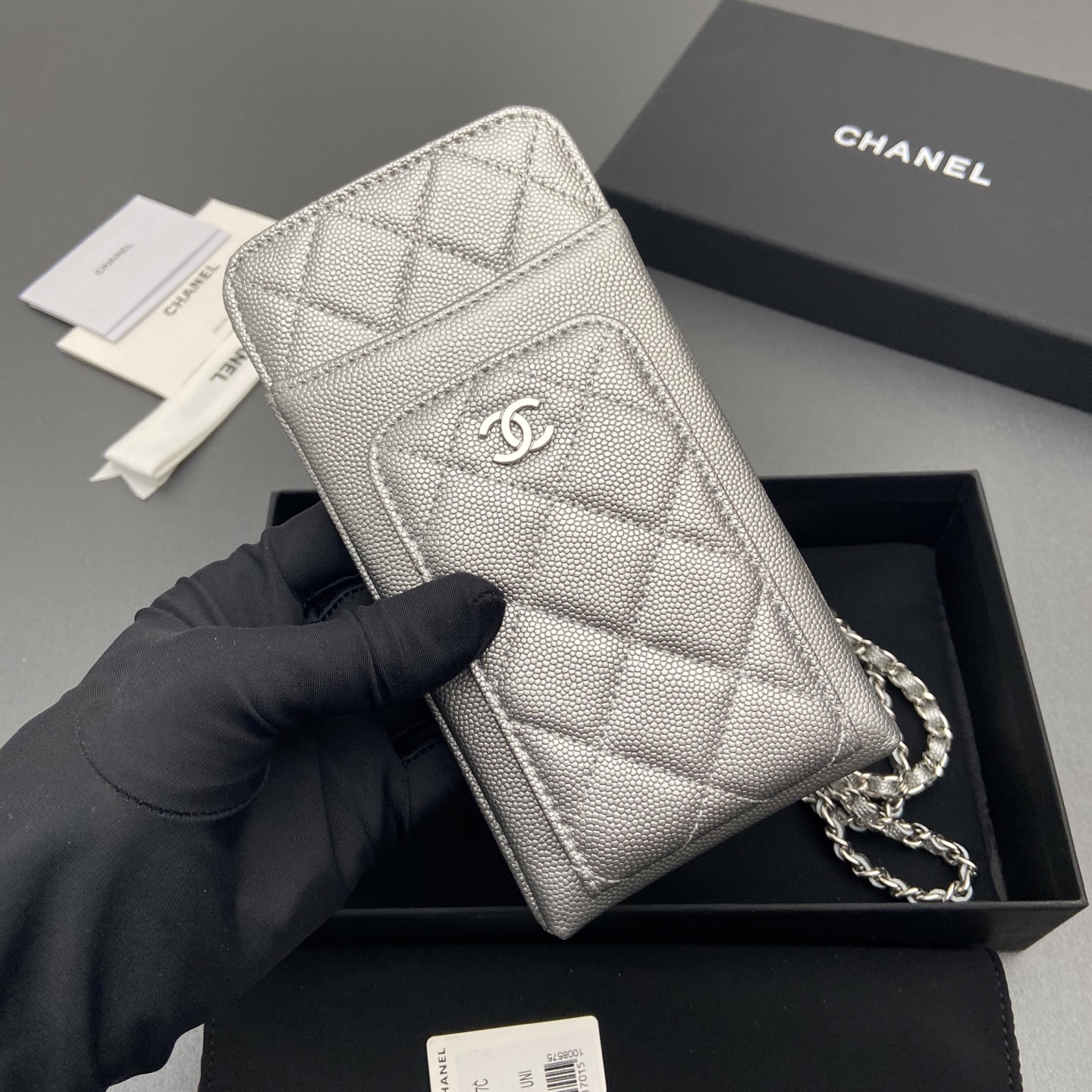 [TOP] CHANEL Phone Bag 18.5-9-3cm - Grey