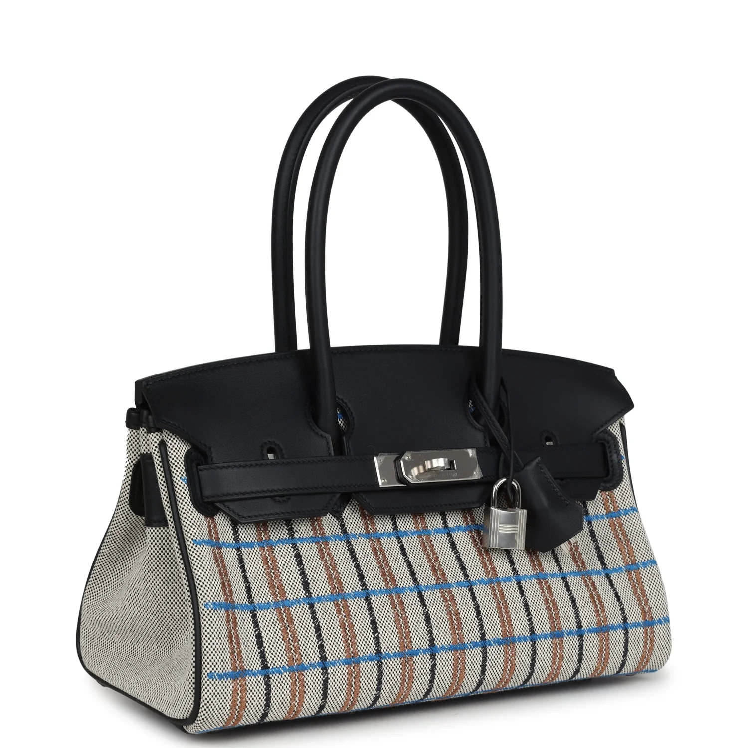 Hermes Shoulder Birkin LightMulticolor Toile and Black Swift Palladium Hardware