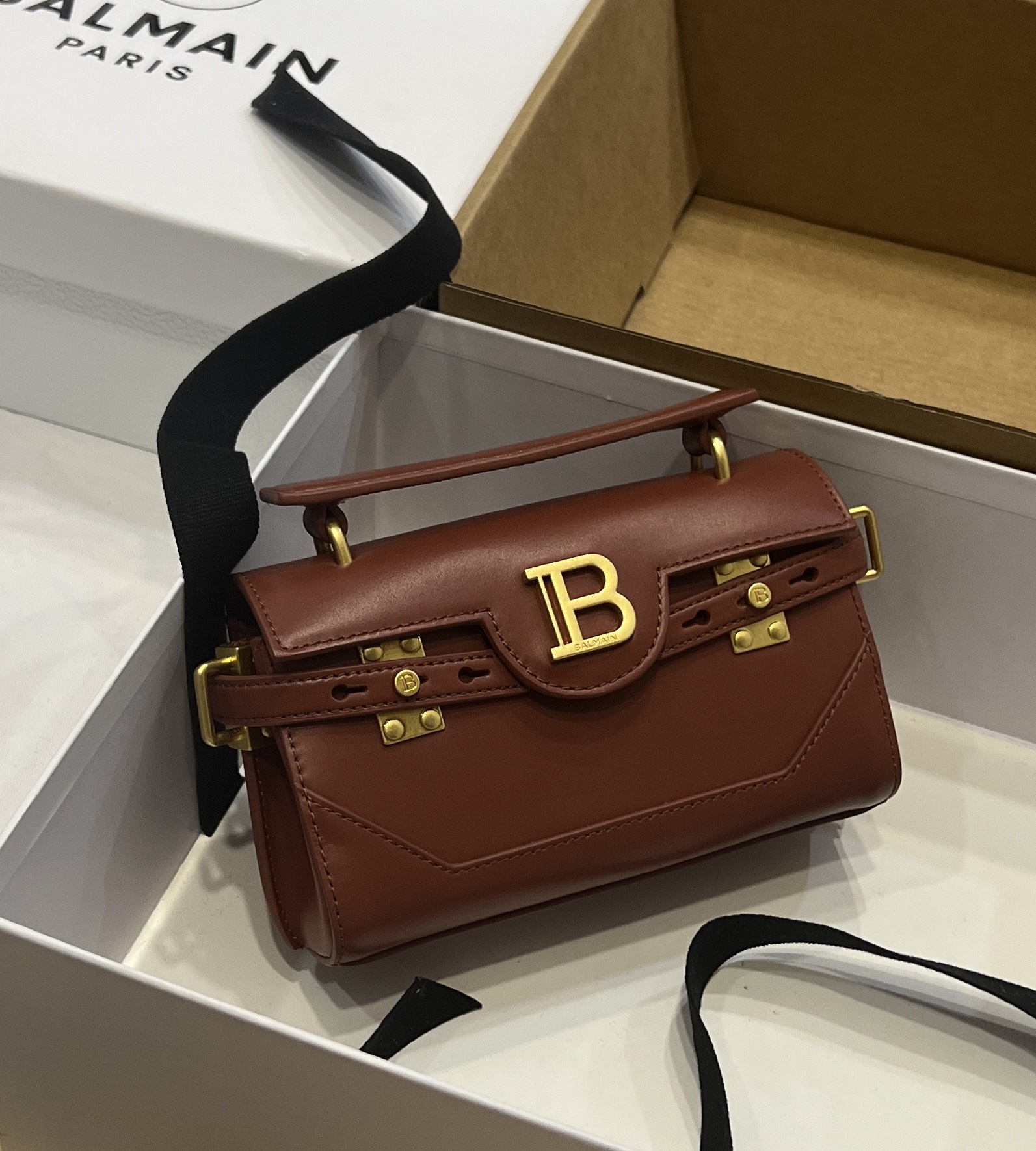 [TOP] BALMAIN Cowhide Bag 19*12*7.5 CM - Wine Red - 711 Luxury
