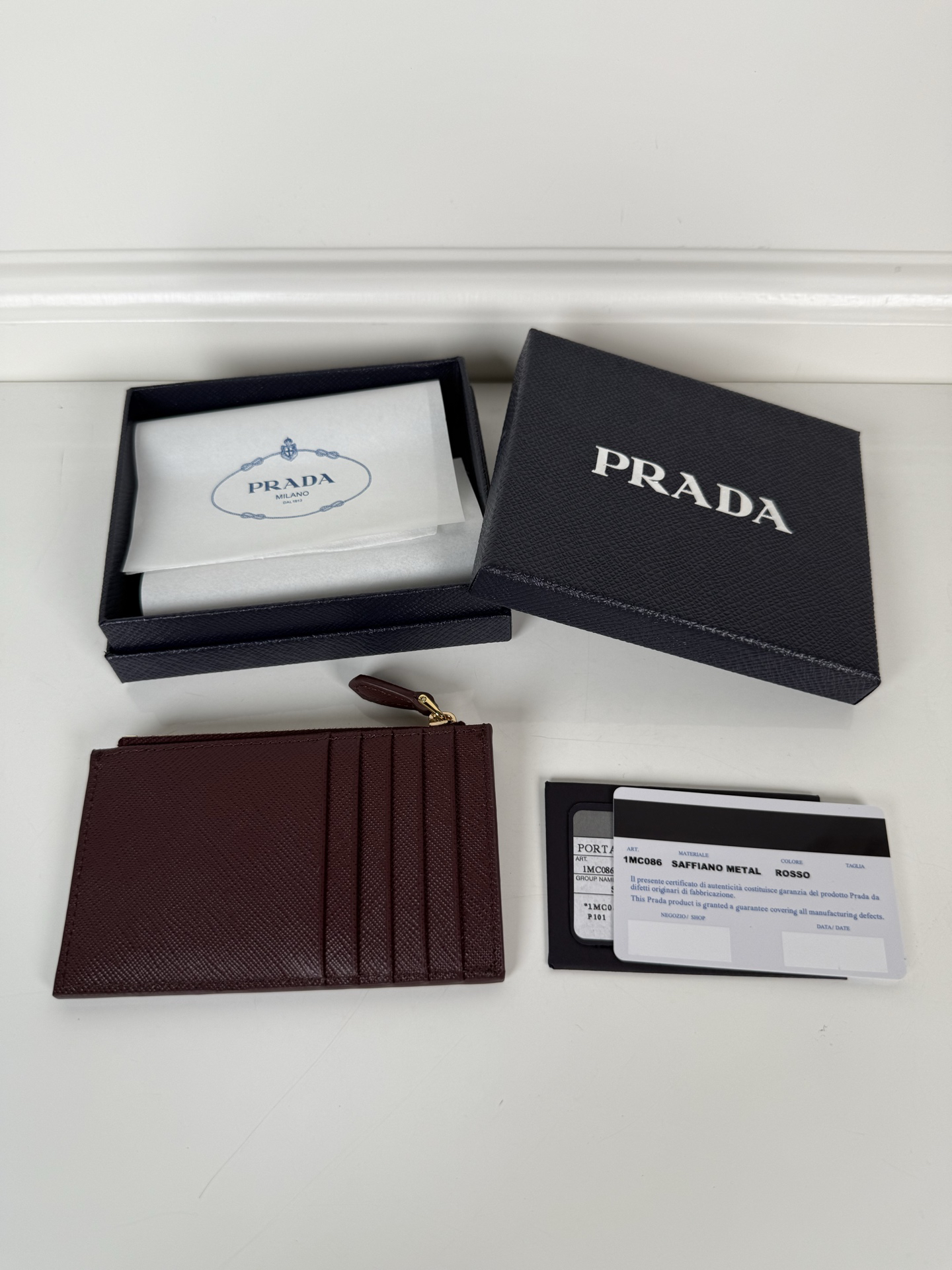 [TOP] PRADA Card Holder 8cm*13cm - Dark Red - 711 Luxury