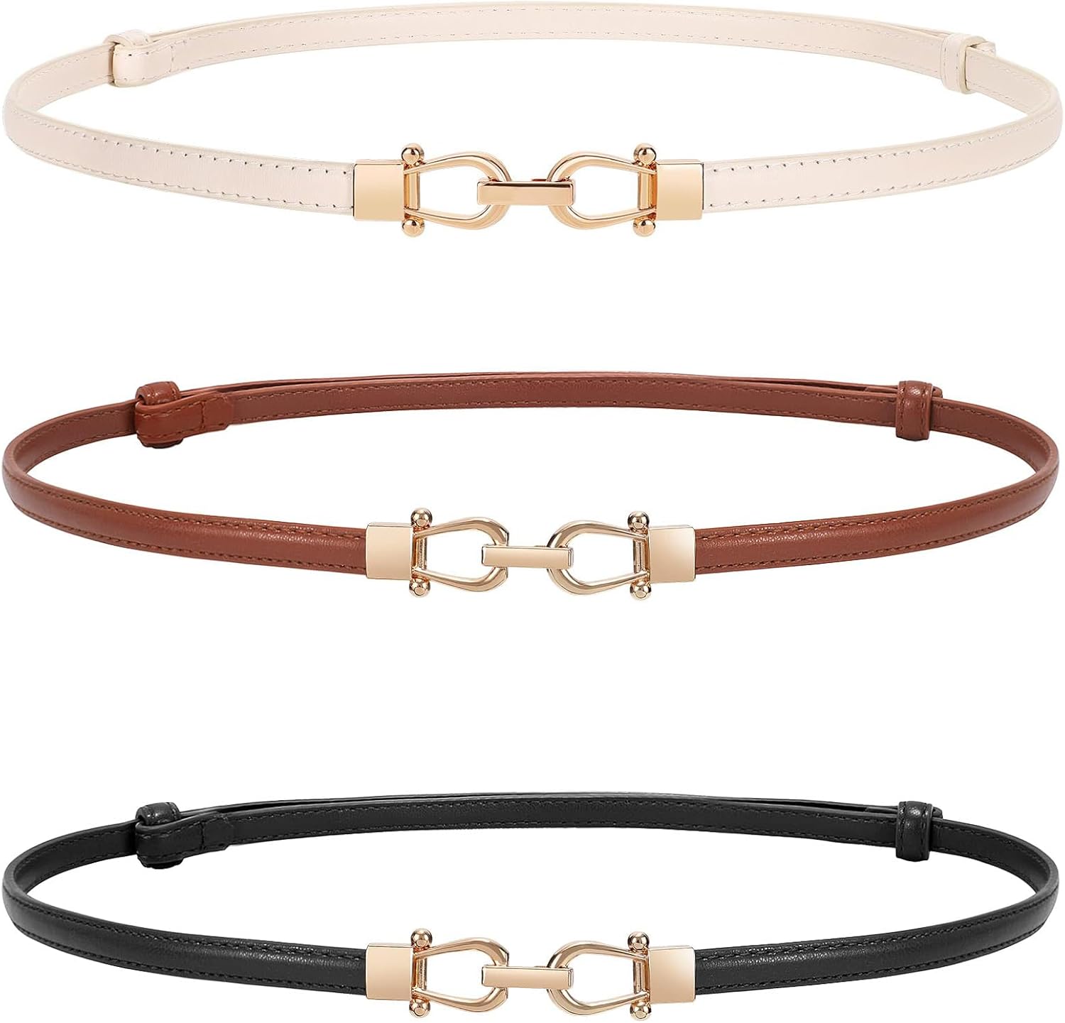 WERFORU Women Classic Leather Belt With Square Gold Silver Buckle For Jeans Pants