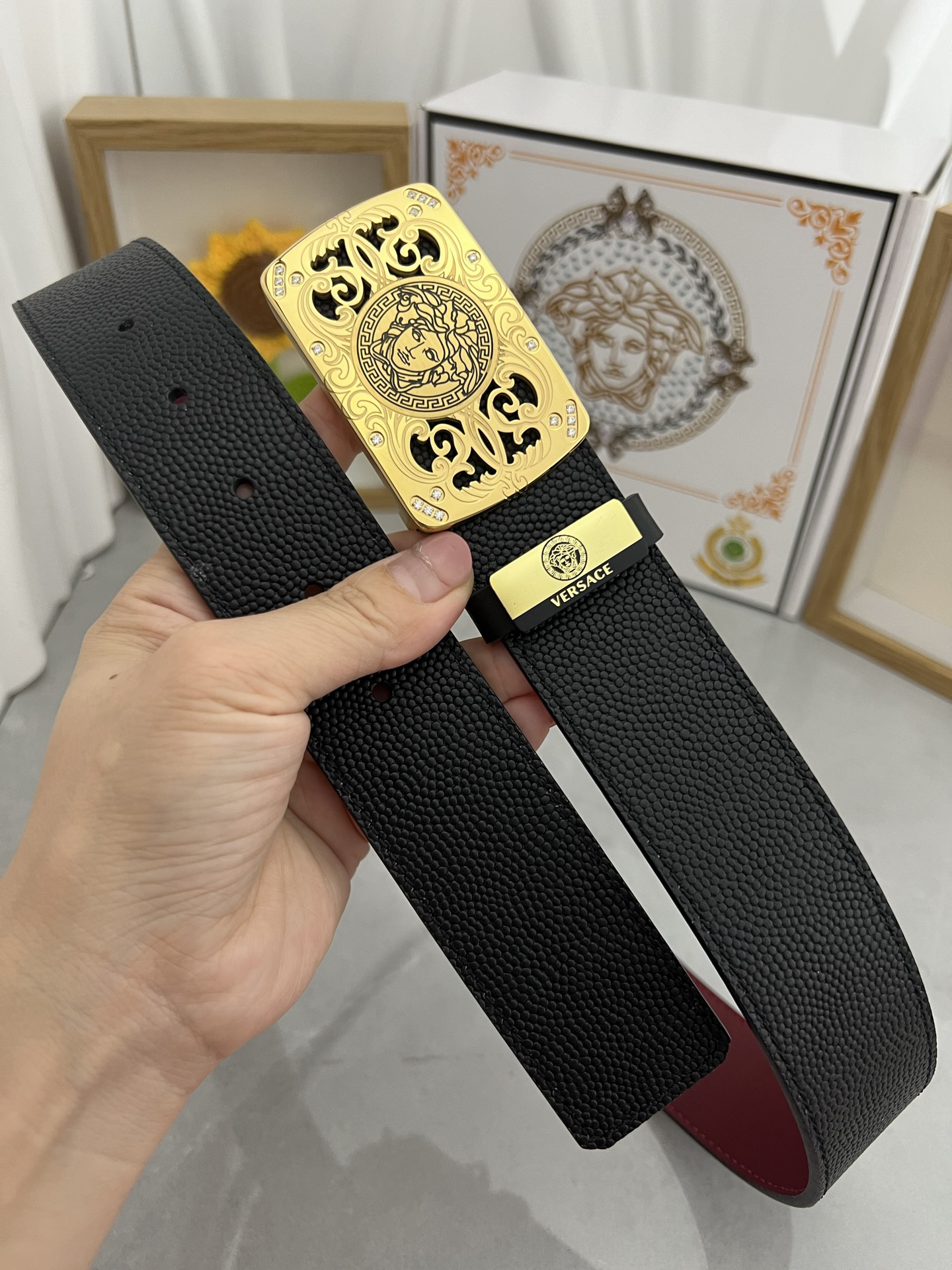 [TOP] VERSACE Men's Belt 3.8 cm - Black - 711 Luxury