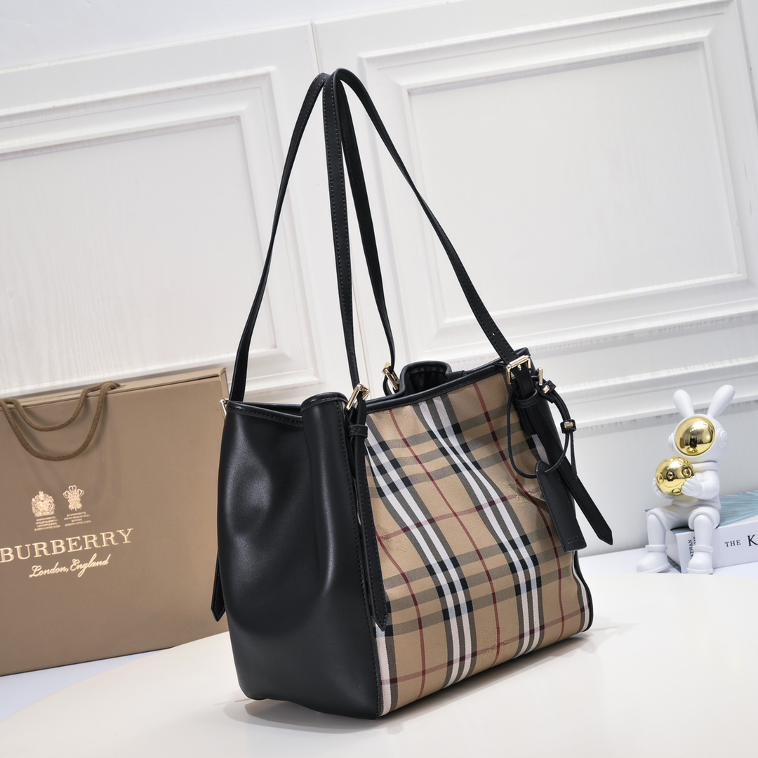 [TOP] BURBERRY The Canter Bag Calfskin 26 x 15.5 x 29.5cm - Khaki and Black - 711 Luxury