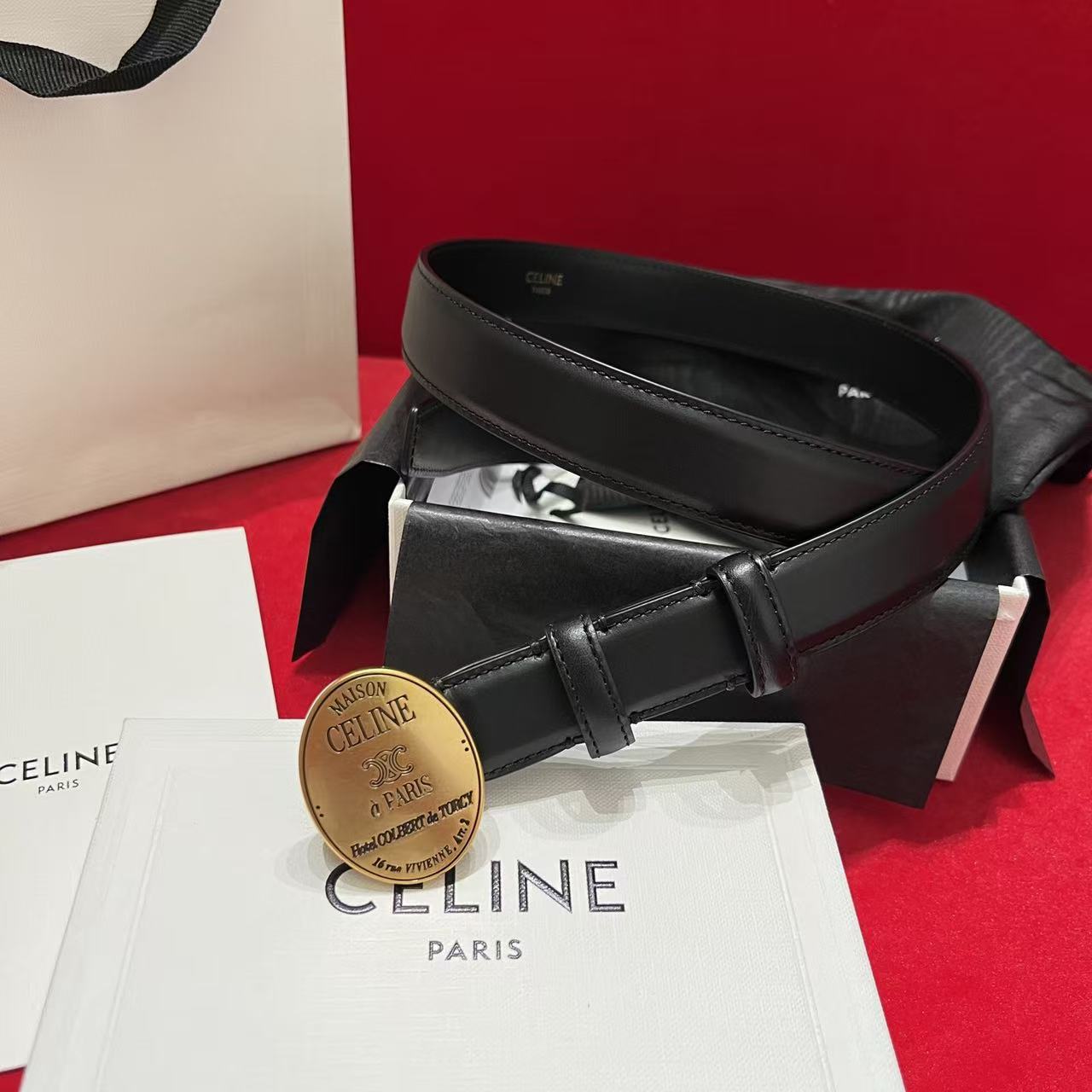 [TOP] CELINE Belt Calfskin 2.5cm - Black - 711 Luxury