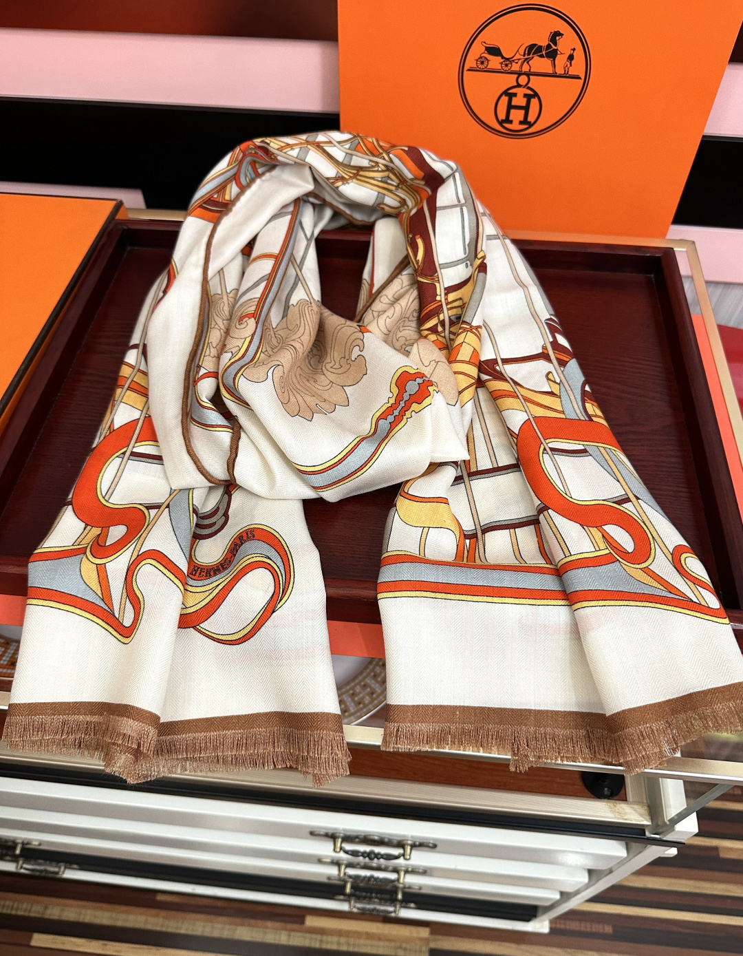 [TOP] HERMES Cashmere Scarf 65x185 cm - Orange - 711 Luxury