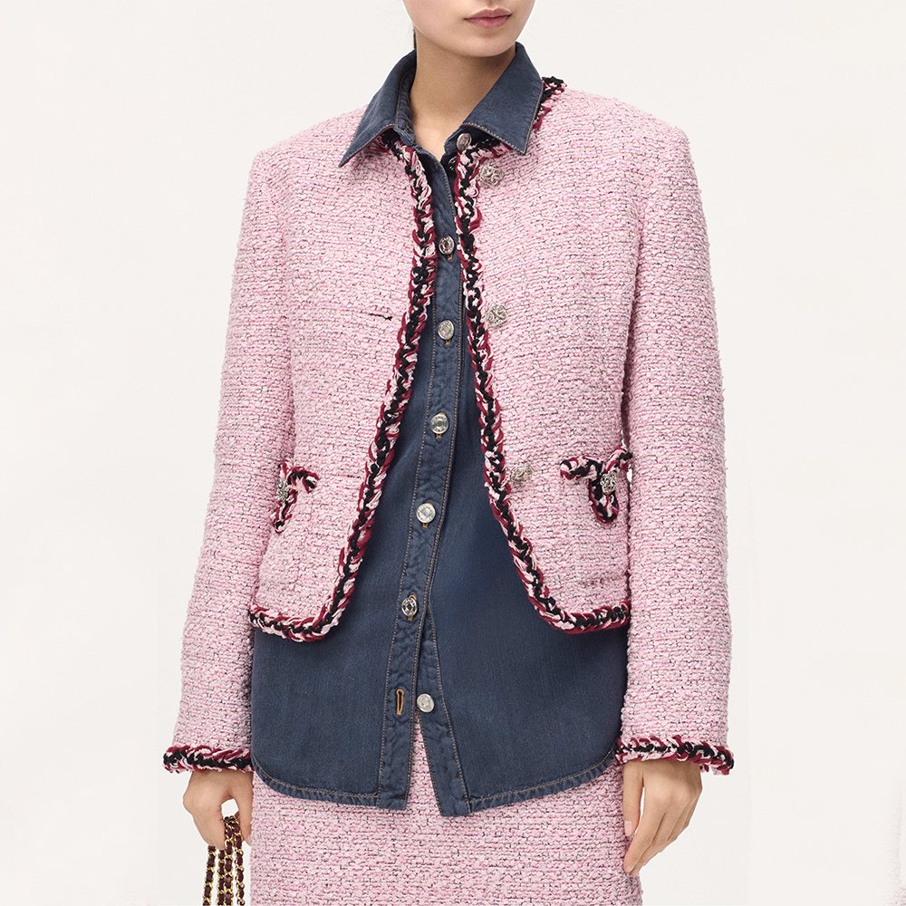 Chanel black Clothing CHANEL Top-quality Version Jacket Tweed Pink Black White #396583 | Nigo Office