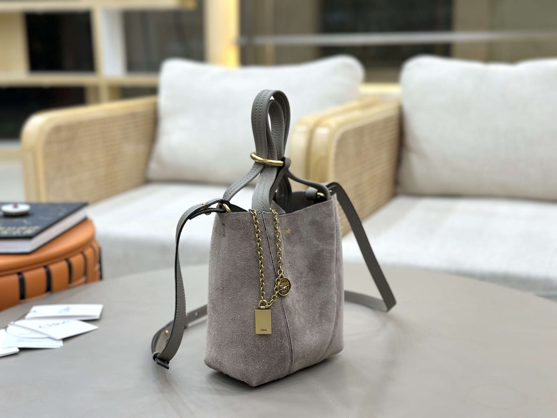 [TOP] Chloe Spin Bag Suede Leather 18*19*8 cm - Grey - 711 Luxury