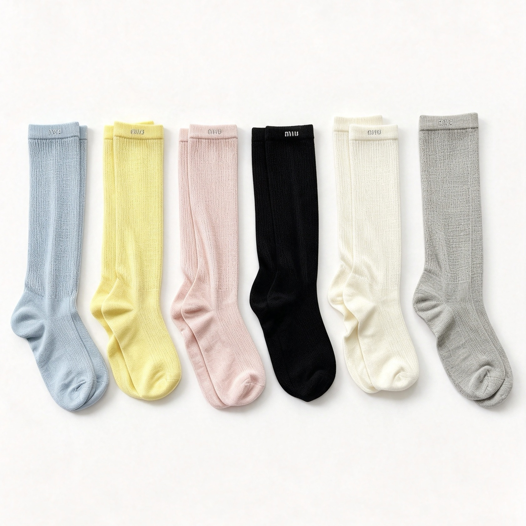 Designer Accessory MiuMiu Glitter Letter Mid-calf Socks #393347 | Nigo Office