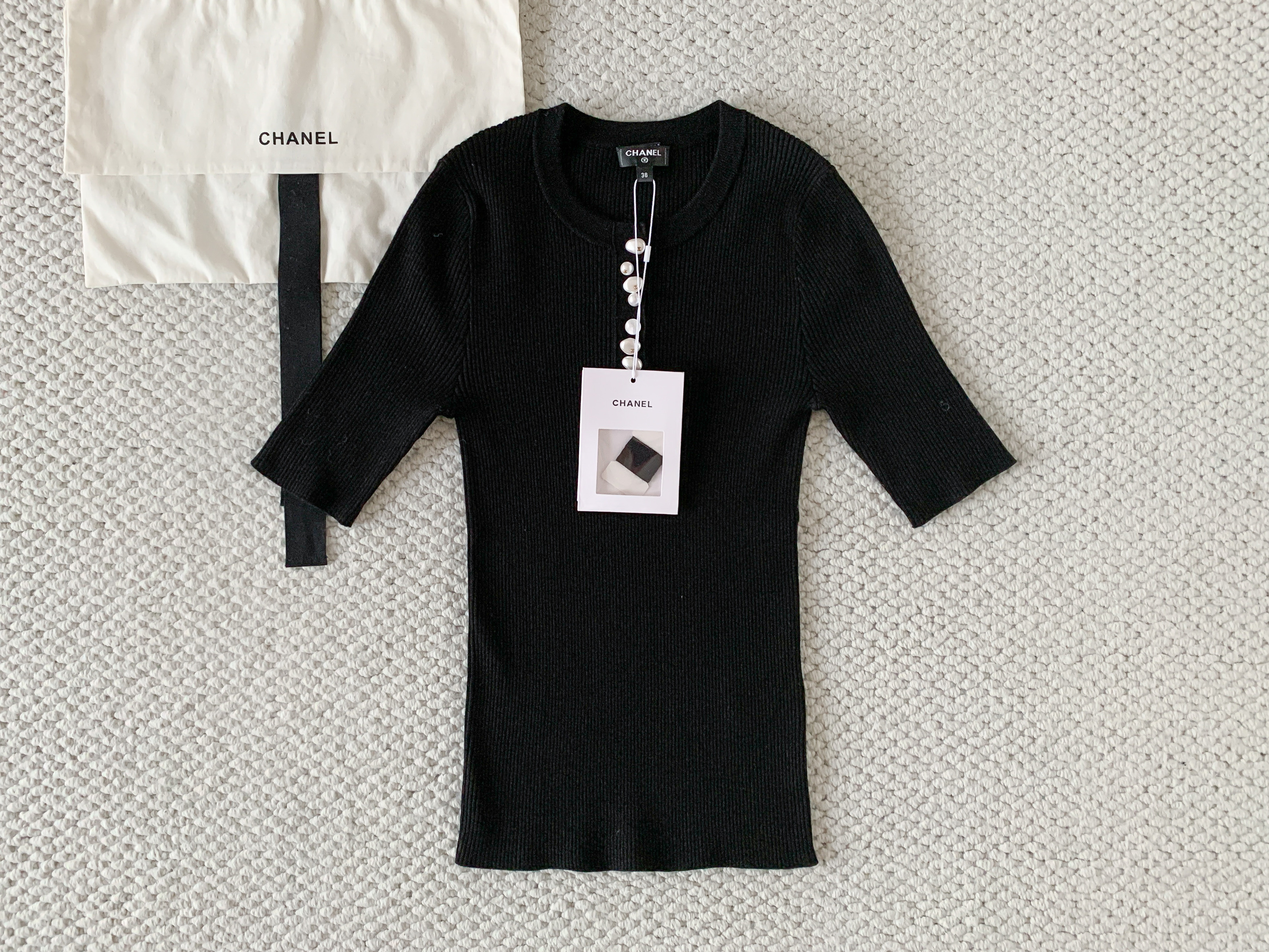 Chanel Pearl Button Short-sleeved Knitted Top #388737