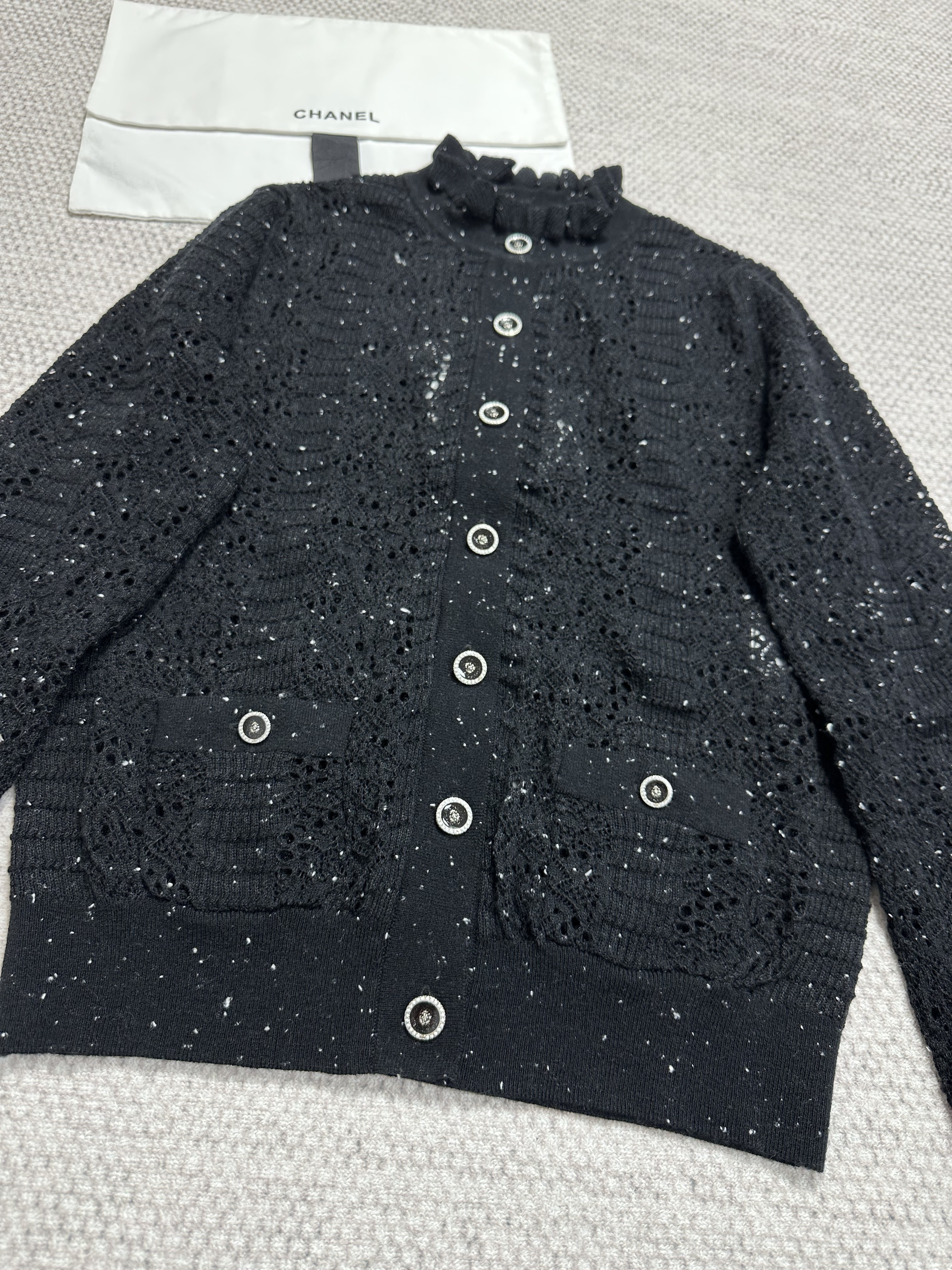 Chanel Hollow Lace Collar Cardigan full look