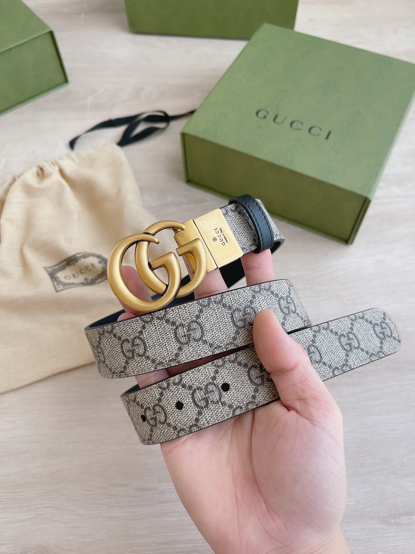 [TOP] GUCCI Belt 3cm - Khaki - 711 Luxury