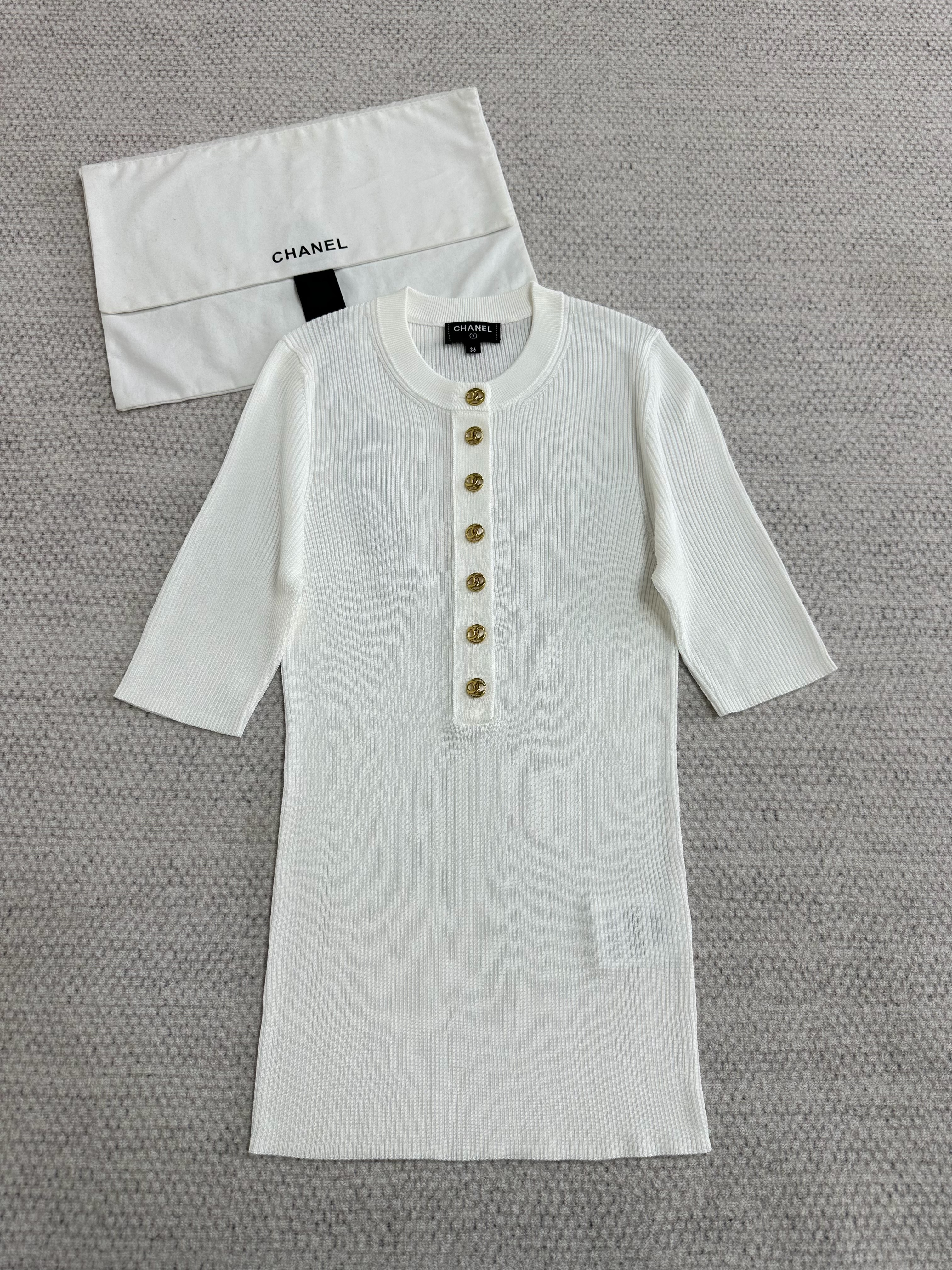 Chanel Clothing CHANEL Top-quality Version Short-sleeved Top Mixed Fibres Ecru #390574 View 2 | Nigo Office