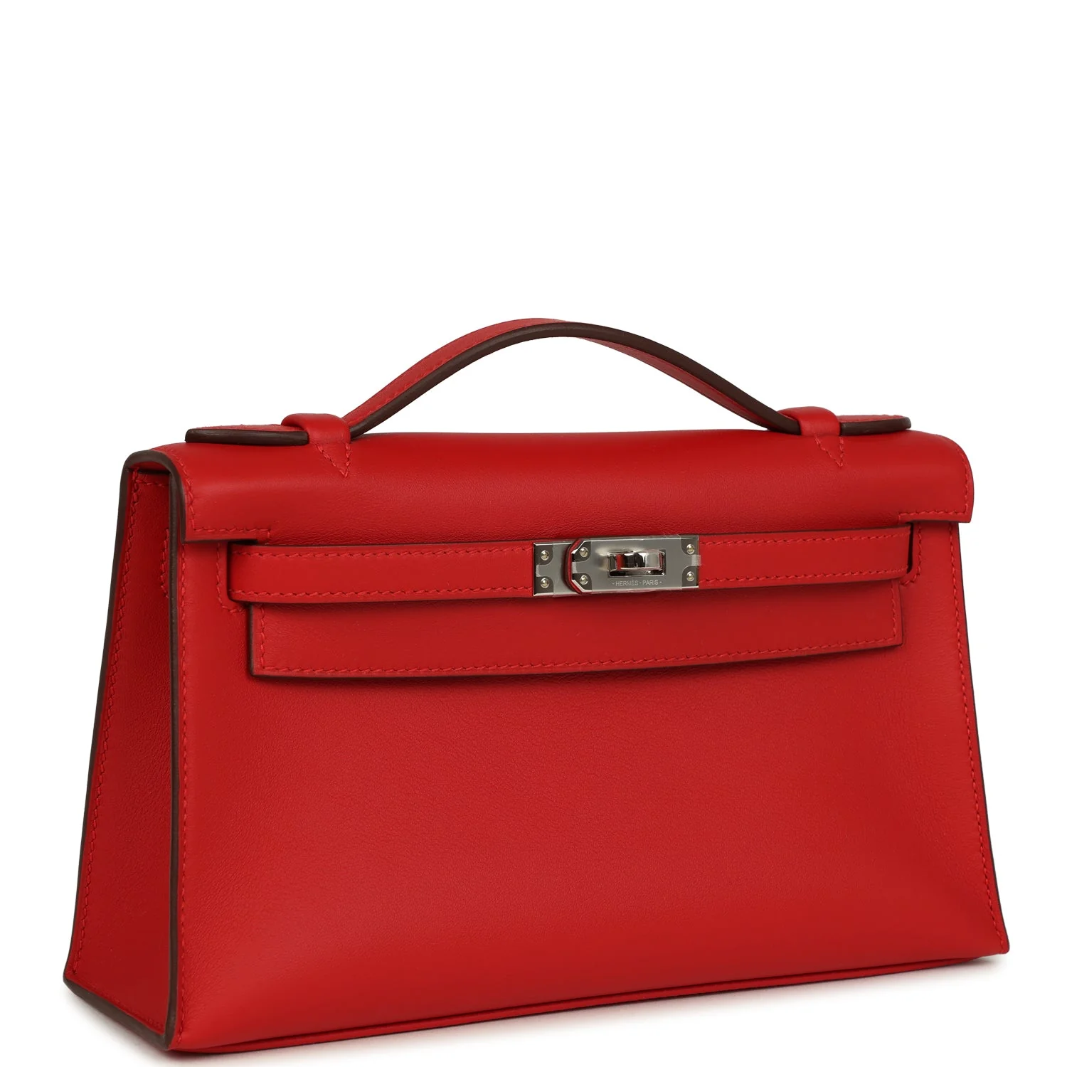 Hermes Kelly Pochette Rouge Radieux Swift Palladium Hardware