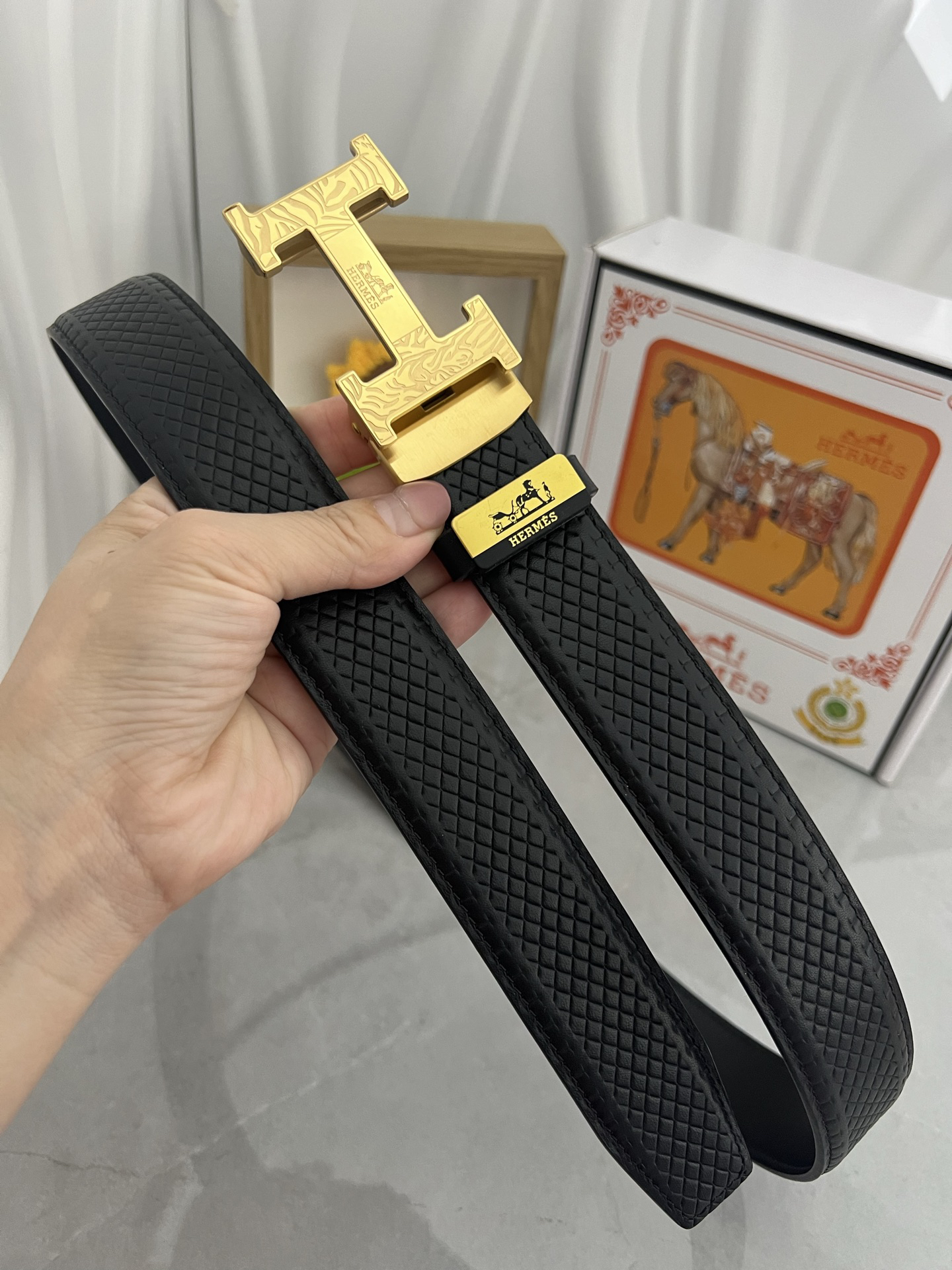 [TOP] HERMES Men's  Belt 3.5cm - Black - 711 Luxury