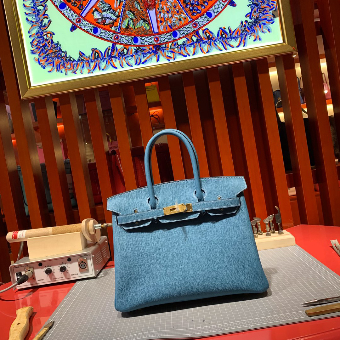 [TOP] HERMES Birkin Togo Leather 30cm - Bleu Jean & GHW