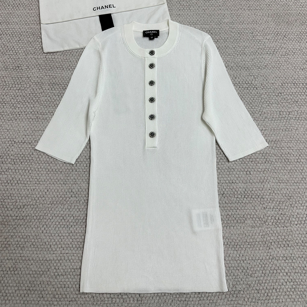Chanel Clothing Chanel Top-quality Version Short-sleeved Top Mixed Fibres Ecru #390576 | Nigo Office