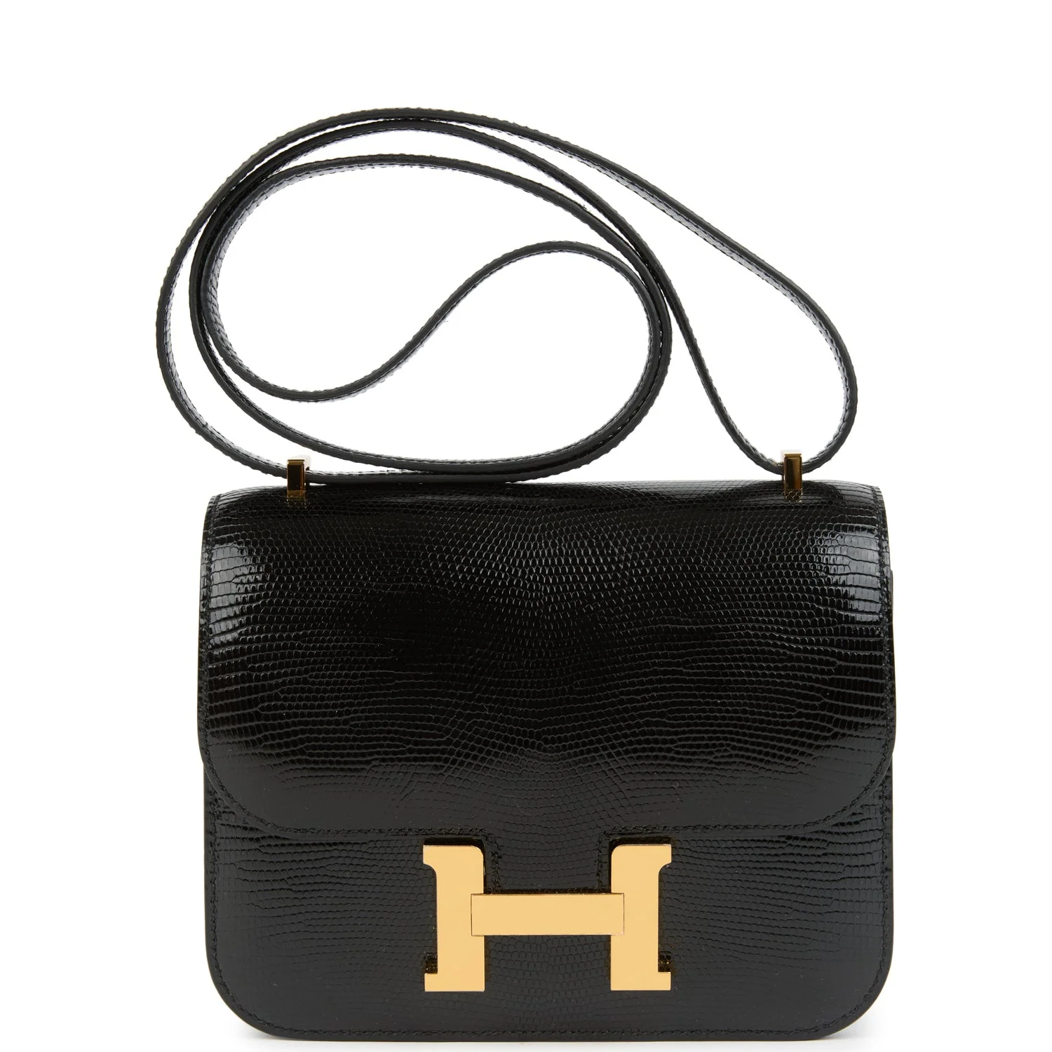 Hermes Constance 18 Black Varanus Salvator Lizard Gold Hardware