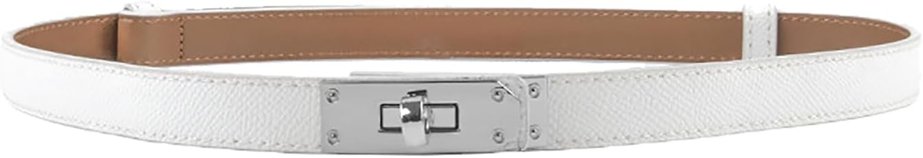 Women's Skinny Leather Belt with Adjustable Silver Turn-Lock Buckle - Ideal for Dresses, Jeans, and Coats, Black