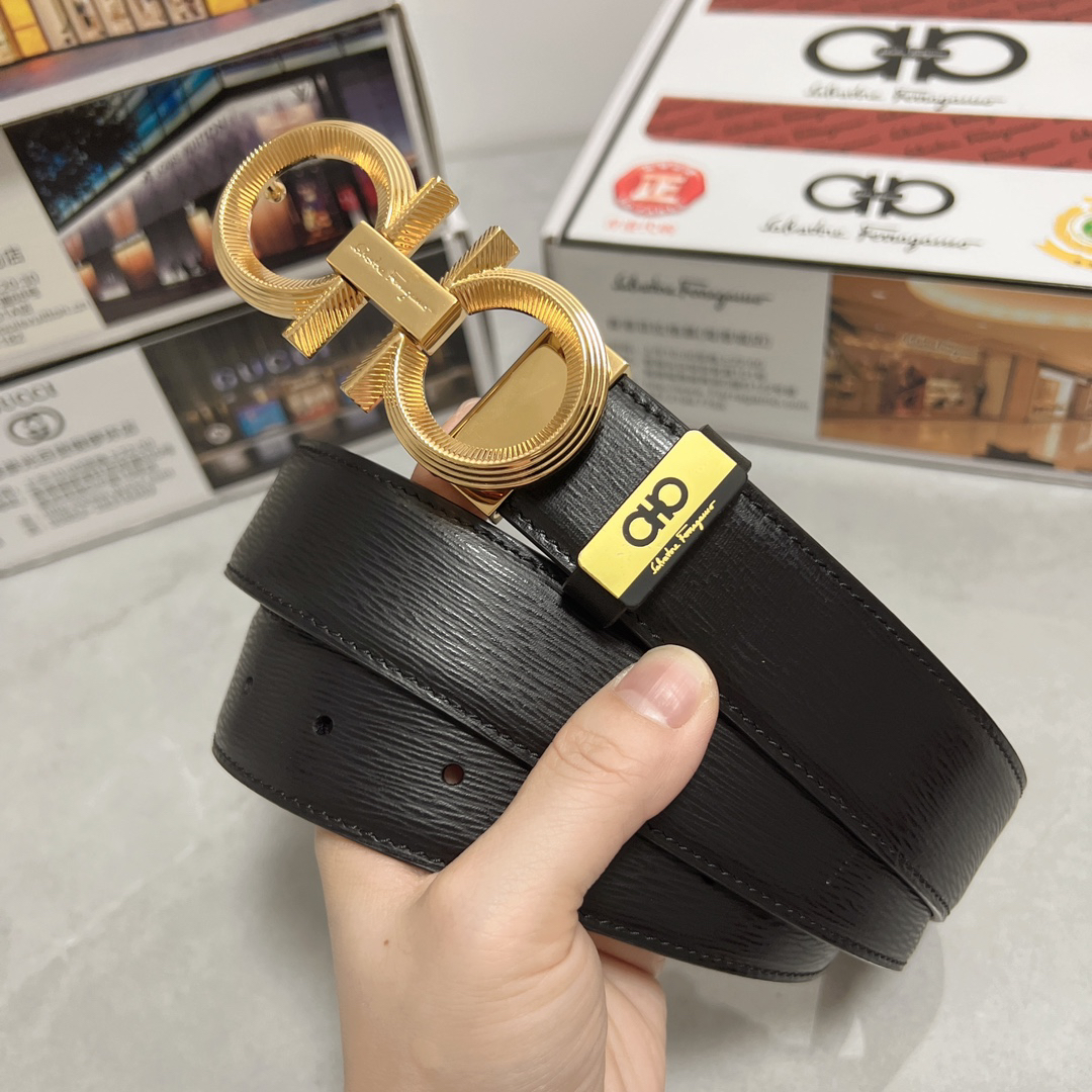 [TOP] Ferragamo Men's Belt 3.5cm - Black - 711 Luxury