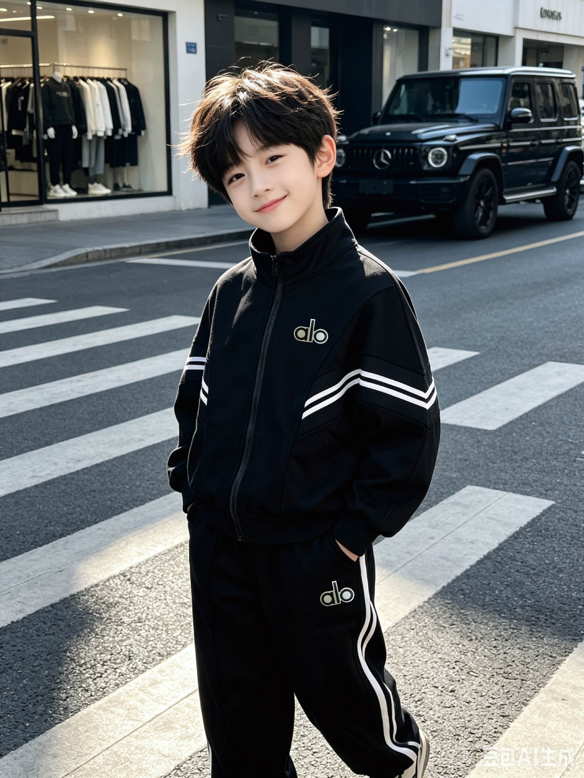 Alo Kids Gray Striped Zip-Up Jacket & Jogger Pants Two-Piece Tracksuit Boys Girls Sizes 90-150