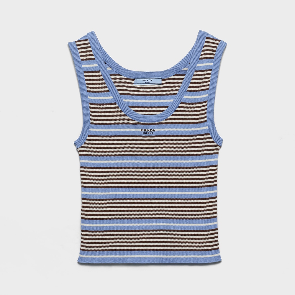 PRADA Light Blue white Cotton Knit Tank Top #382621