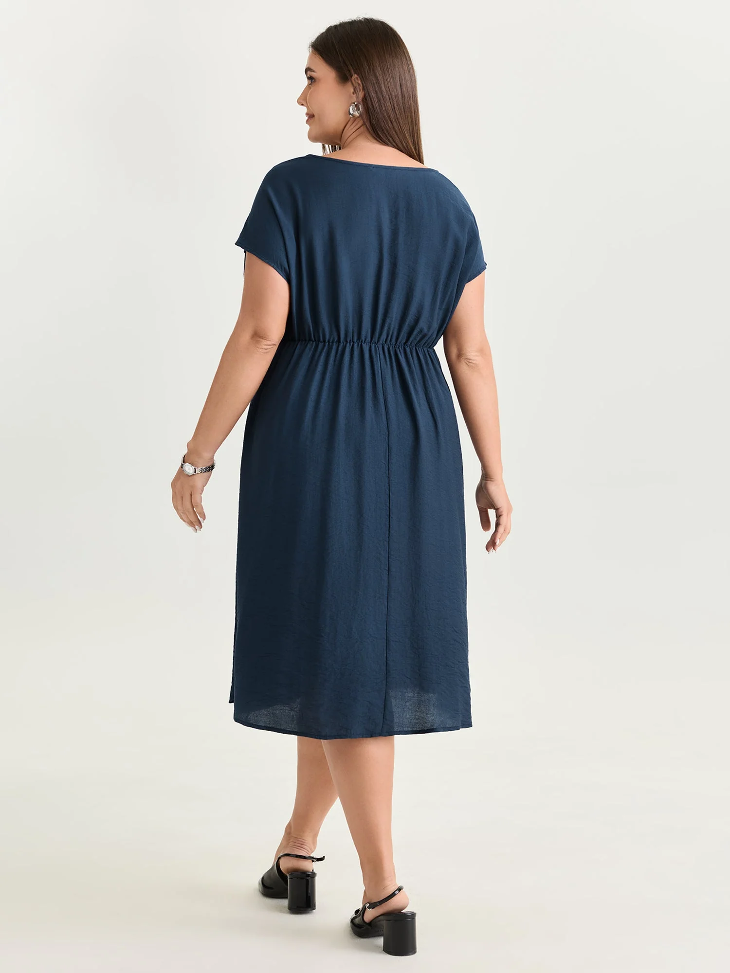 Draped Cowl Neckline Plain Midi Dress
