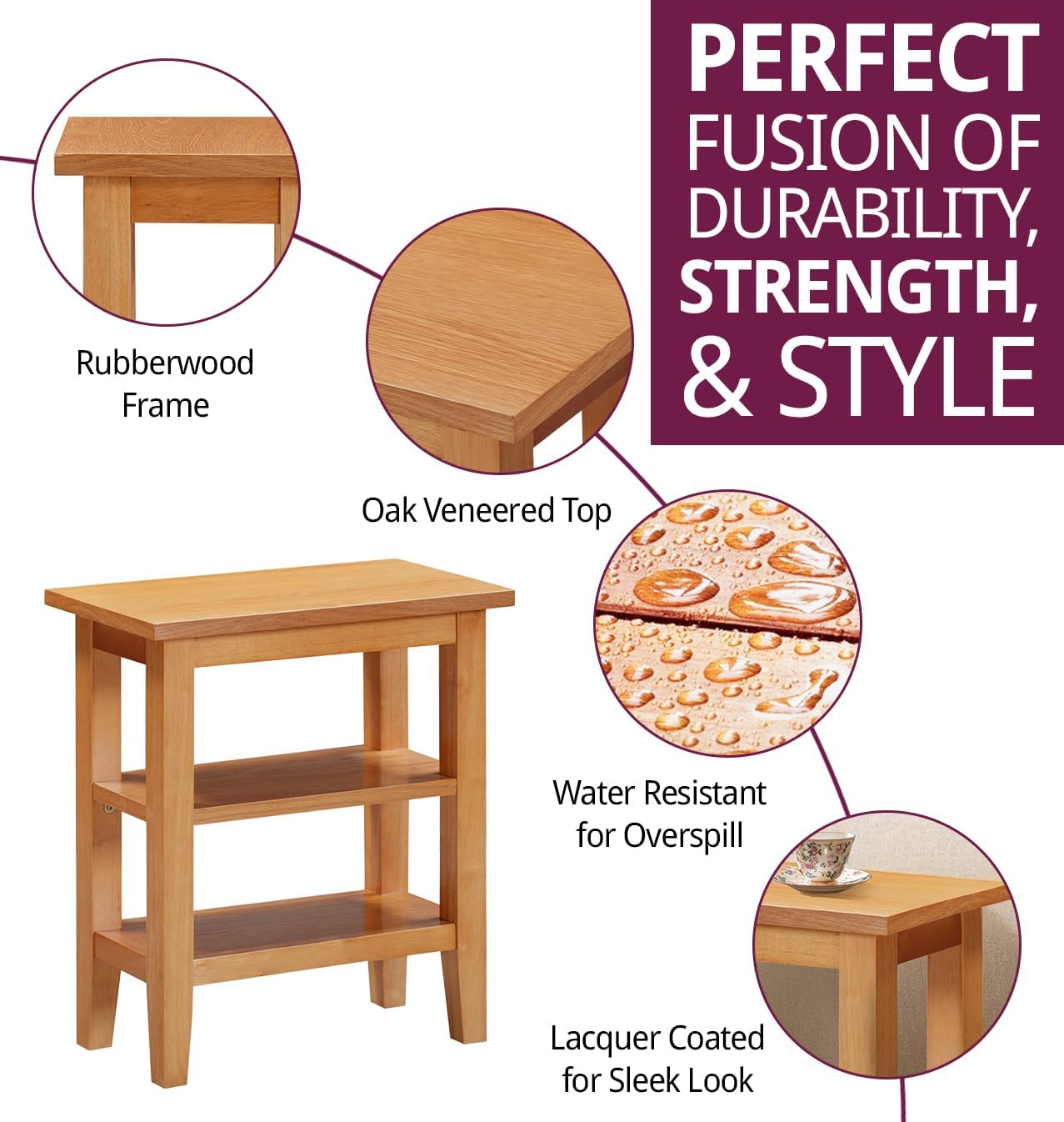 Hallowood Furniture Aston Oak Effect Small Side Table with 2 Shelves, Wooden Coffee Table with 2 Lower Open Shelves, Lamp Tables for Living Room or Hallway, Oak Bedside Tables for Small Spaces