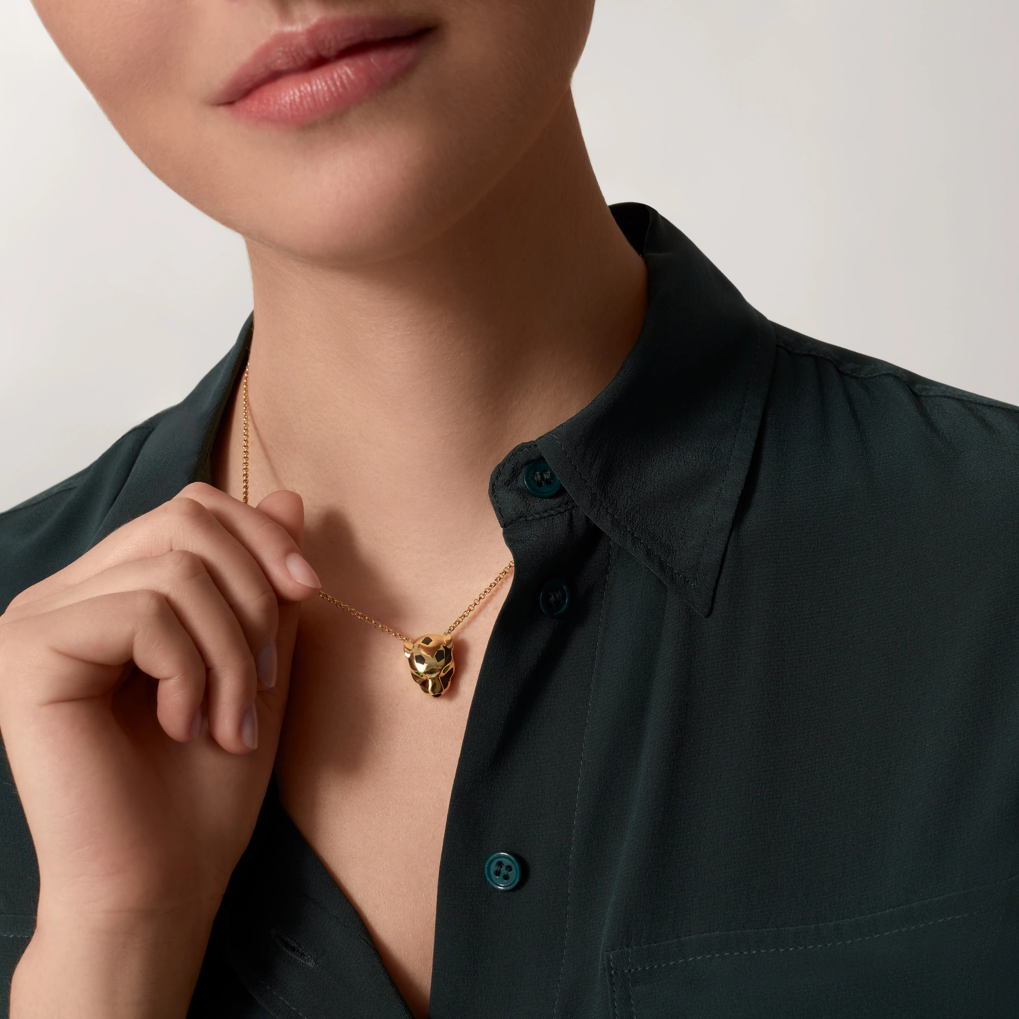 Carty Panther Motif Necklace, Yellow Gold, Onyx