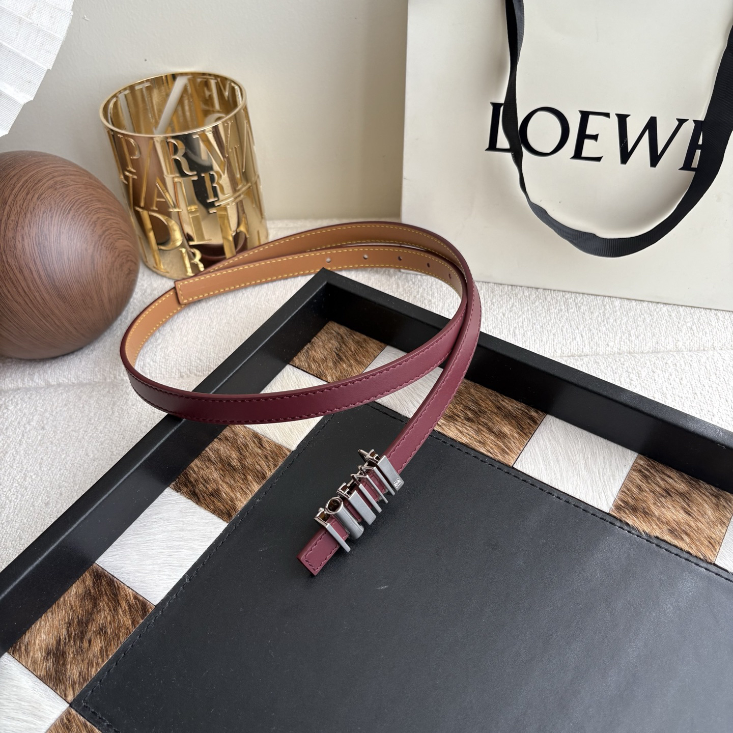 [TOP] LOEWE Leather Belt 1.5 cm - Wine Red - 711 Luxury