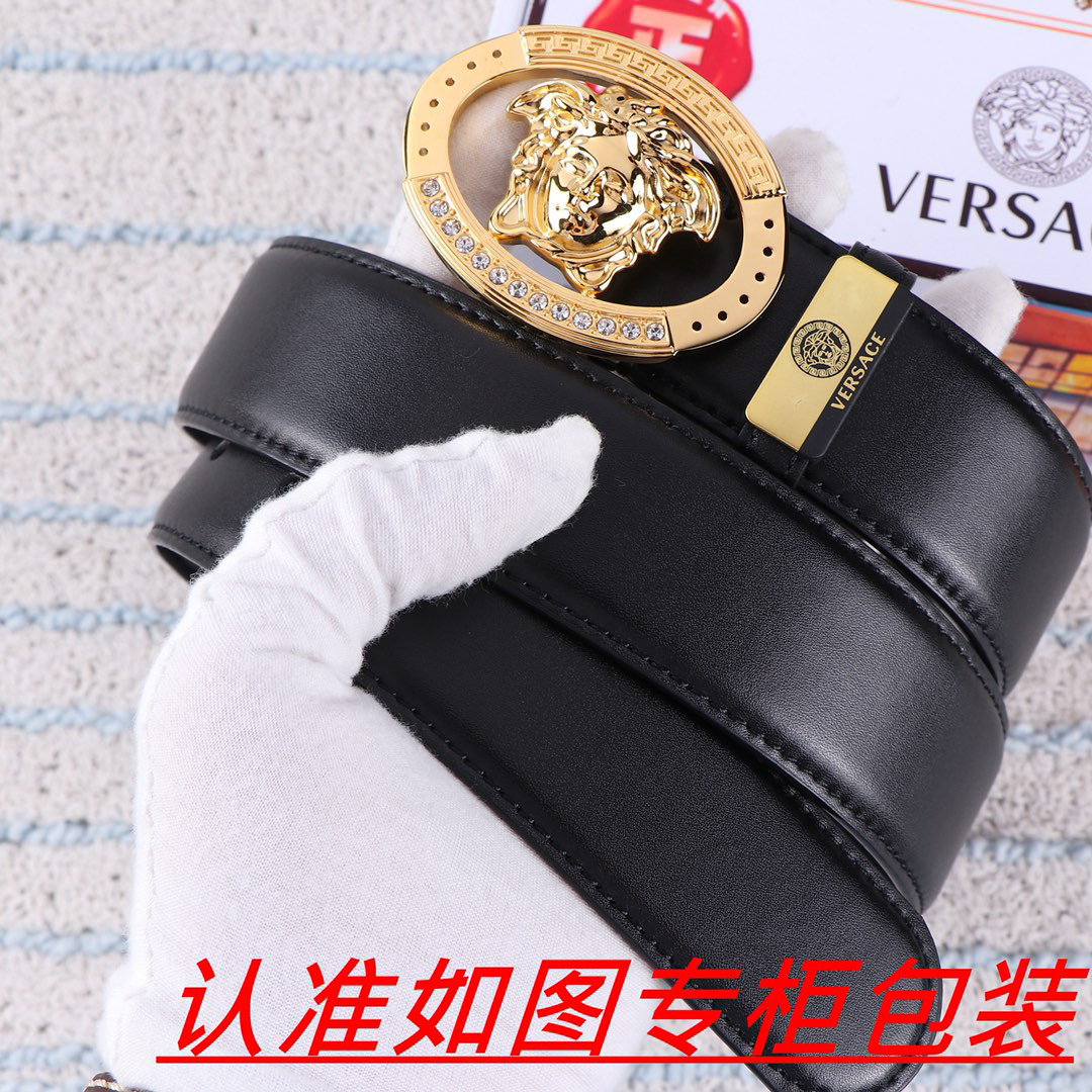 [TOP] VERSACE Men's Belt 3.8 cm - Black - 711 Luxury