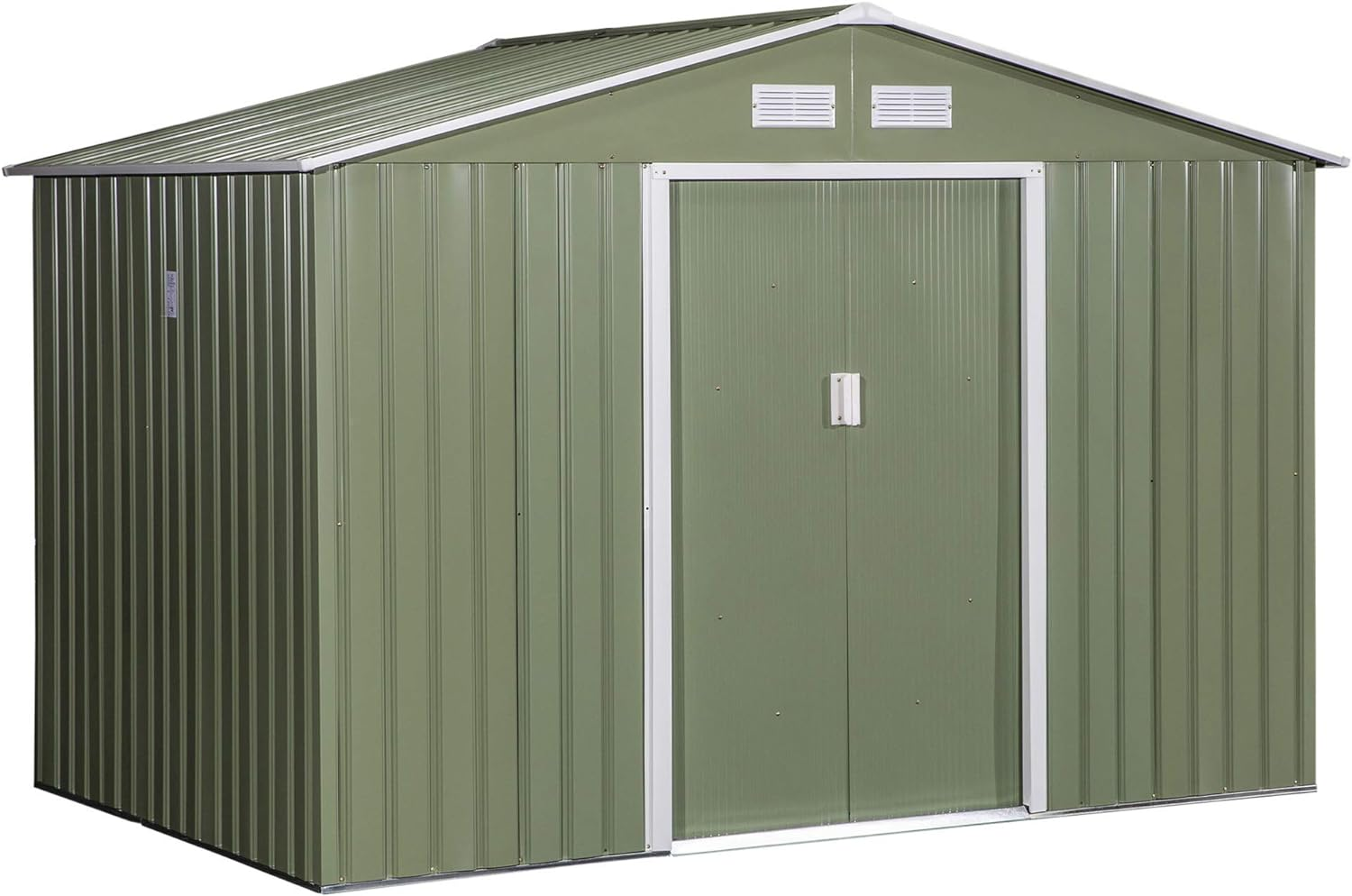 Outsunny 9 x 6ft Garden Metal Storage Shed, Outdoor Storage Tool House with Ventilation Slots, Floor Foundation and Lockable Double Doors