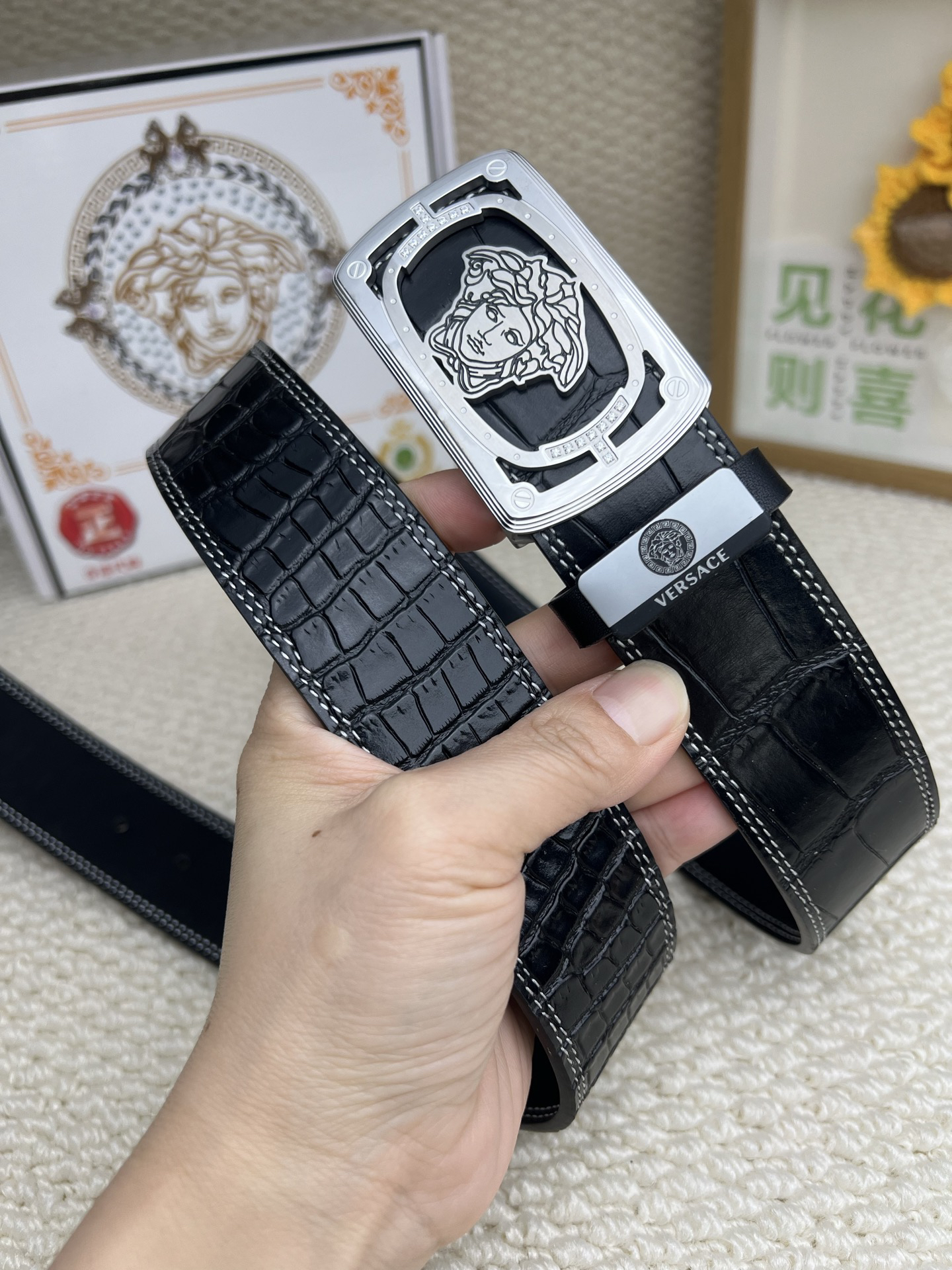 [TOP] VERSACE Men's Belt 3.8 cm - Black - 711 Luxury