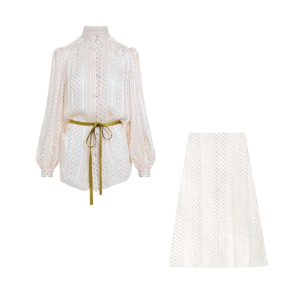 Valentino Clothing Valentino Garavani Star-print Front-slit Blouse and Silk Skirt #395280 | Nigo Office