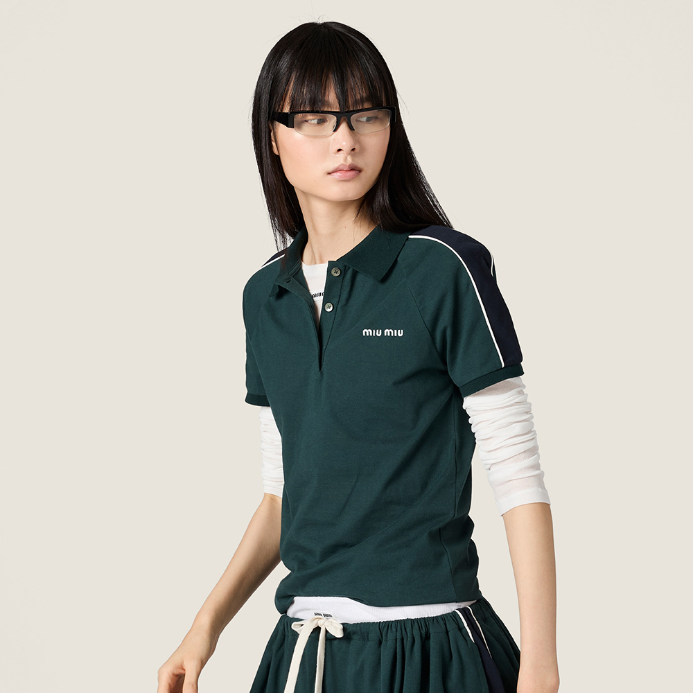 Designer blue Clothing MiuMiu Bottle Green blue Cotton Jersey Polo Shirt | Nigo Office