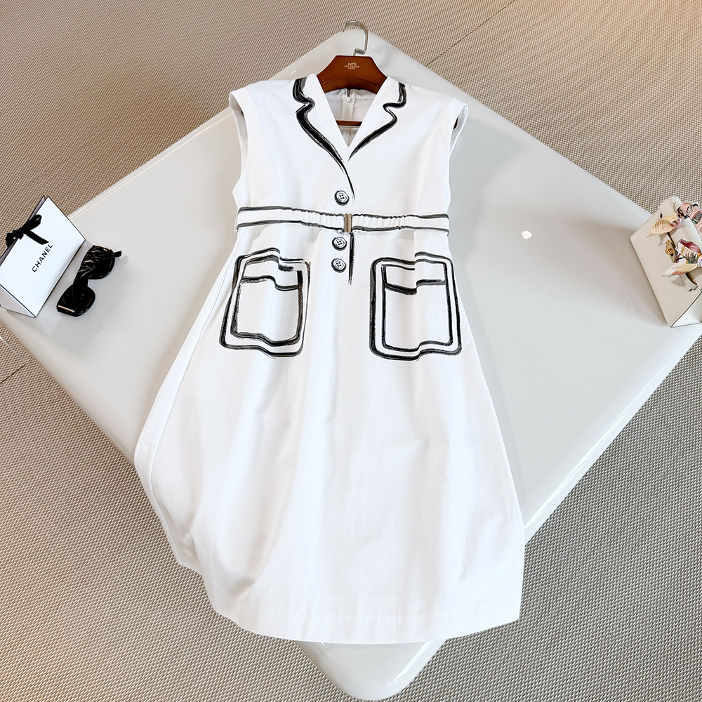 Hermès Hand-painted Style Belted Sleeveless Dress#387967