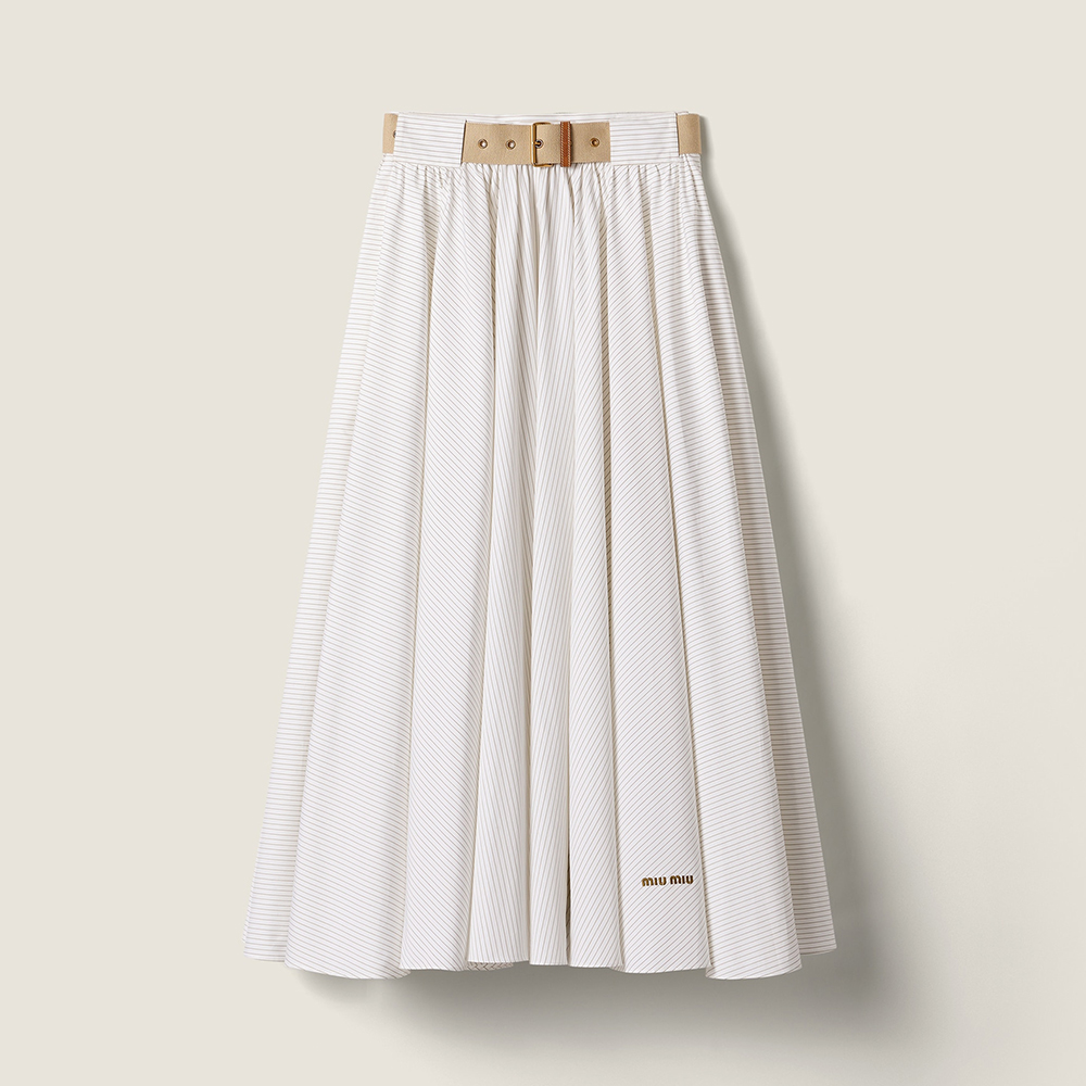 MiuMiu White khaki Pinstriped Midi-skirt  #389468