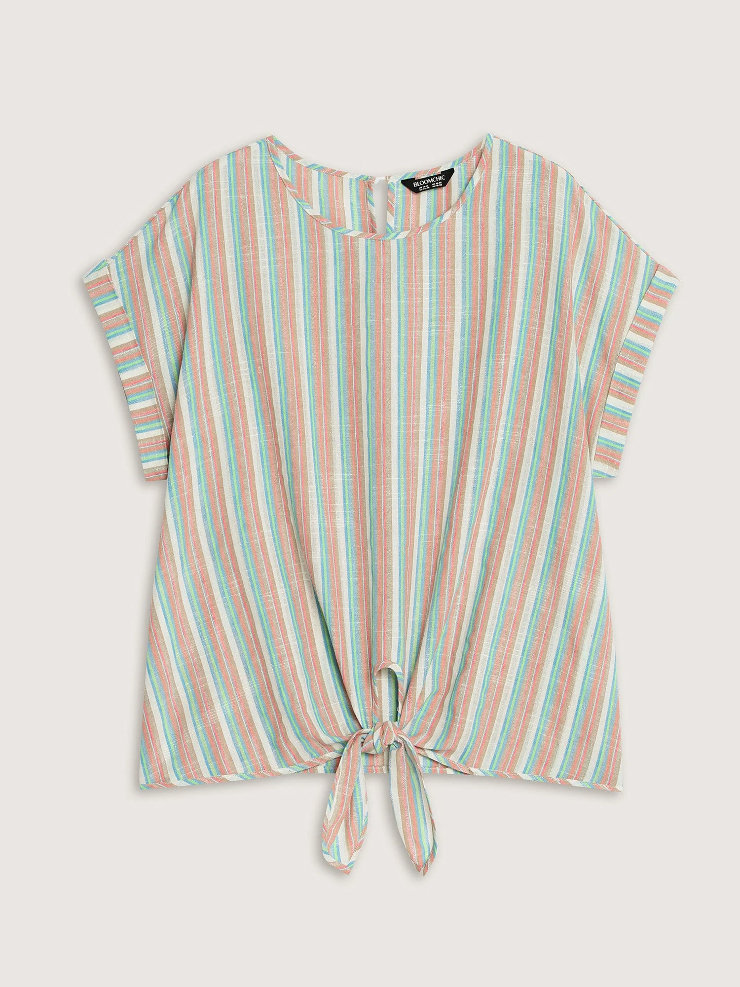 Striped Print Knotted Front Blouse