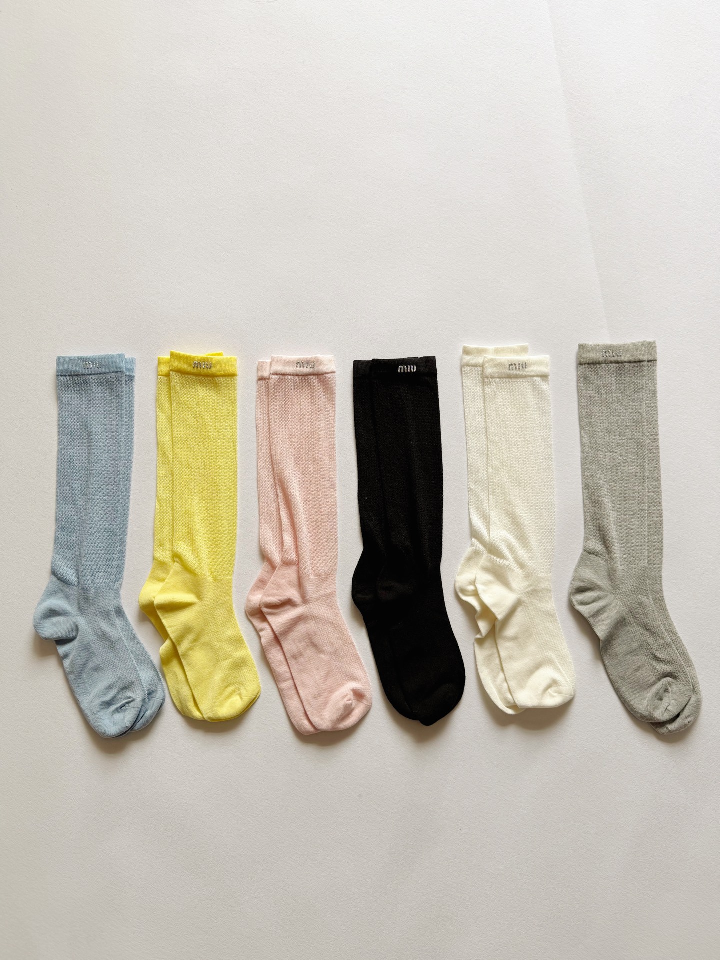 Designer Accessory MiuMiu Glitter Letter Mid-calf Socks #393347 View 2 | Nigo Office