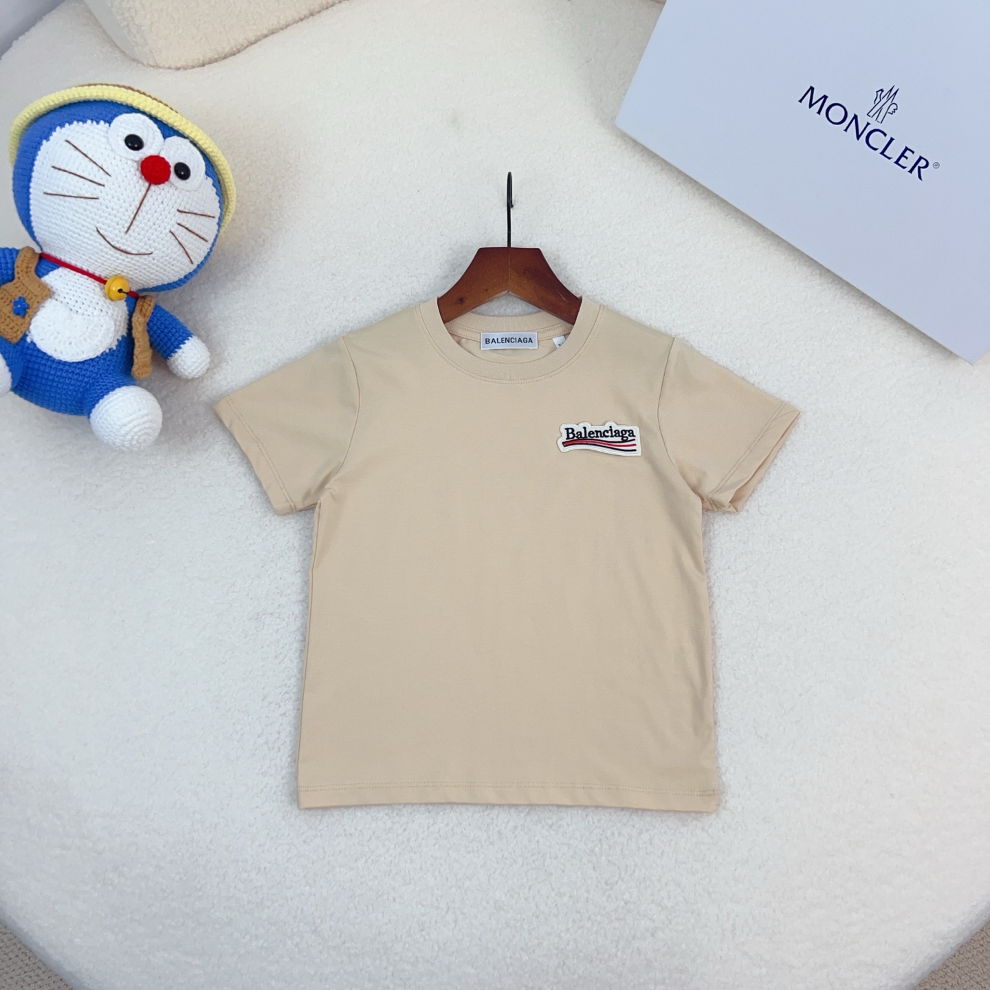 Balenciaga Unisex Kids Woven Patch Logo Crew Neck Short Sleeve T-Shirt Cotton Modal Boys Girls Summer Basic Tee Sizes 90-170