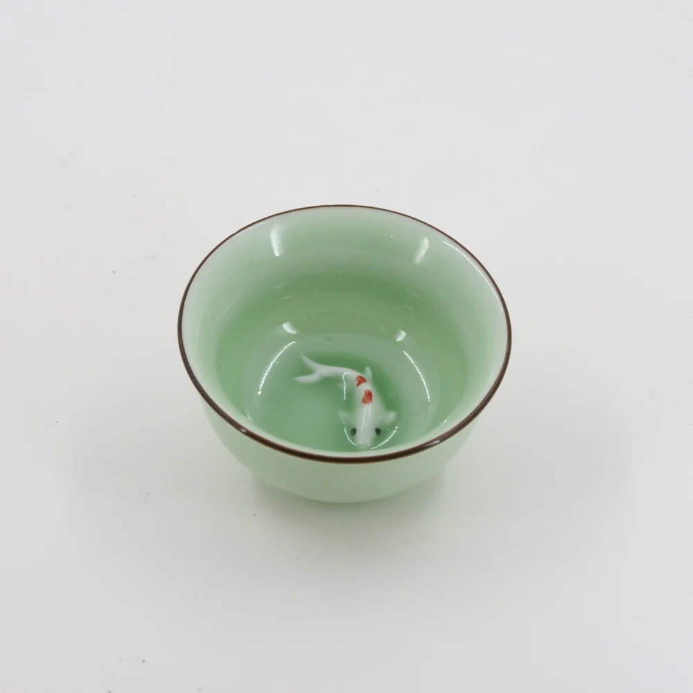 Porcelain Celadon Golden Fish Tea Cup