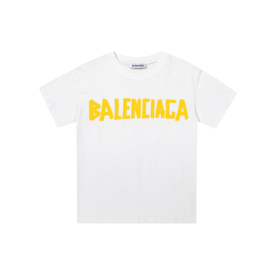 Balenciaga Unisex Kids Double-Sided Big Letter BB Logo Print Short Sleeve Cotton T-Shirt Boys Girls Casual Basic Tee Sizes 100-160