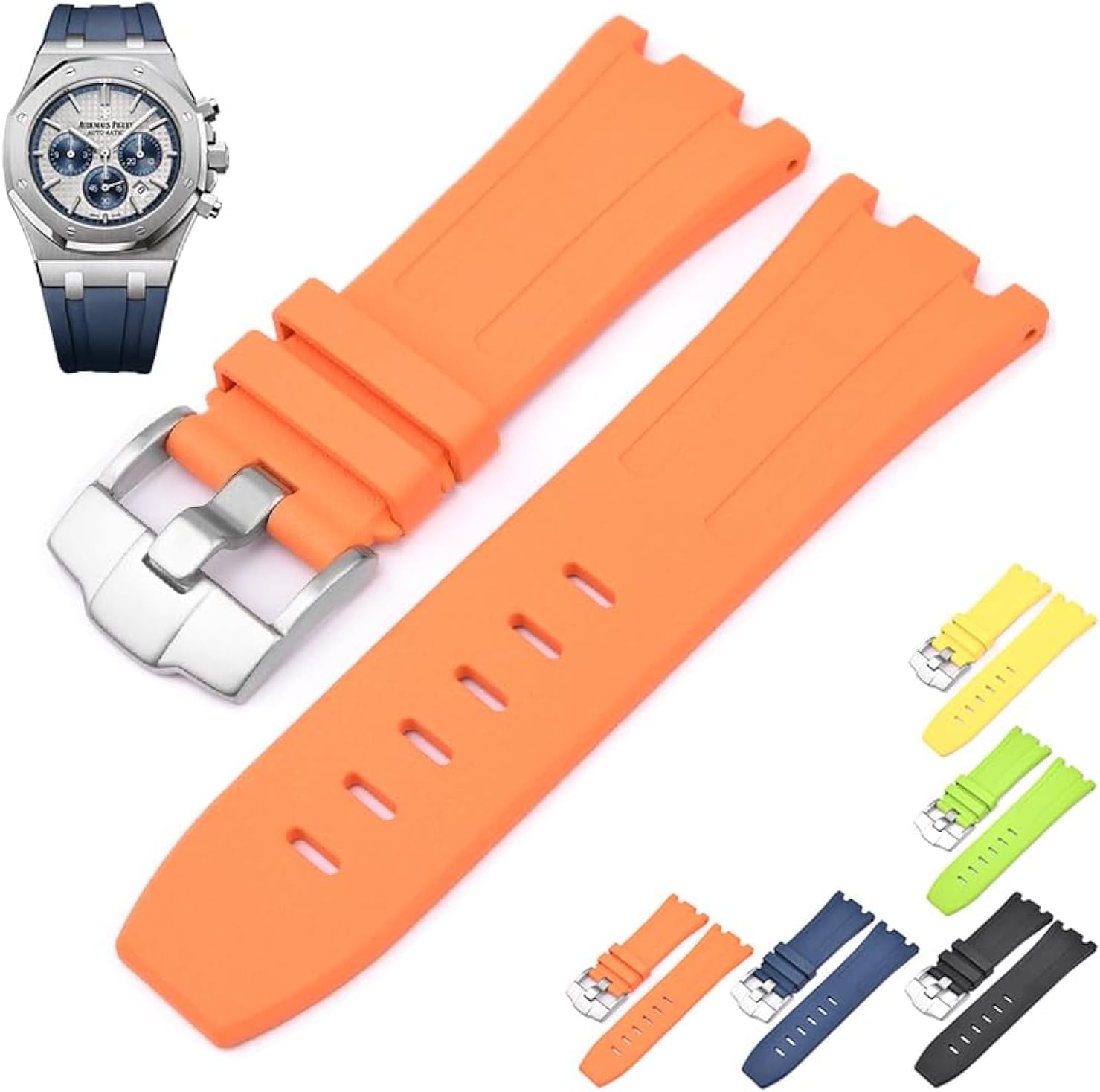 28mm FKM Rubber Band For Audemars Piguet Watches With Buckle, 28mm Rubber Watch Band With Buckle For AP Watches - Multiple Colors